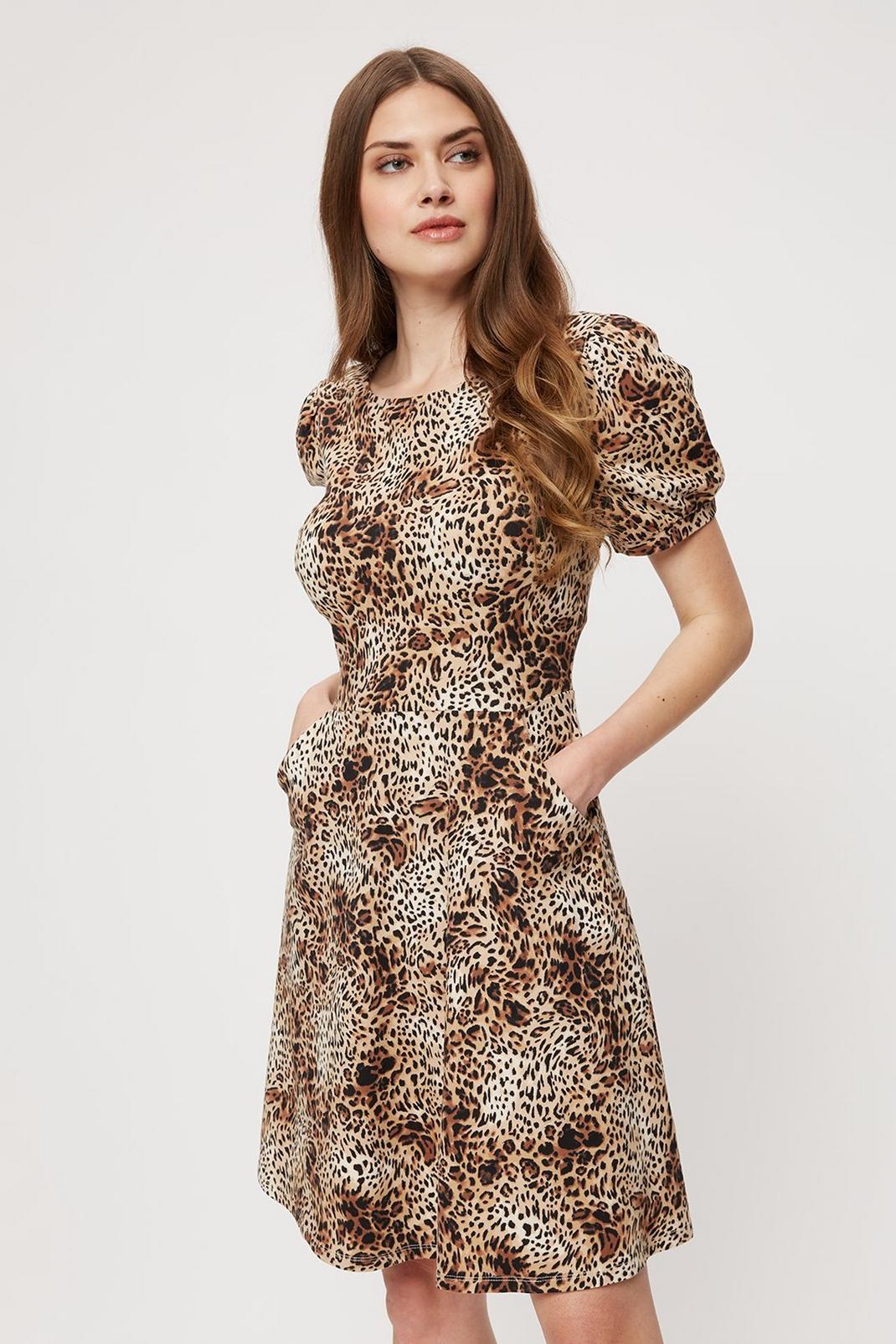 Tall Leopard Print Short Sleeve T-shirt Dress image number 1