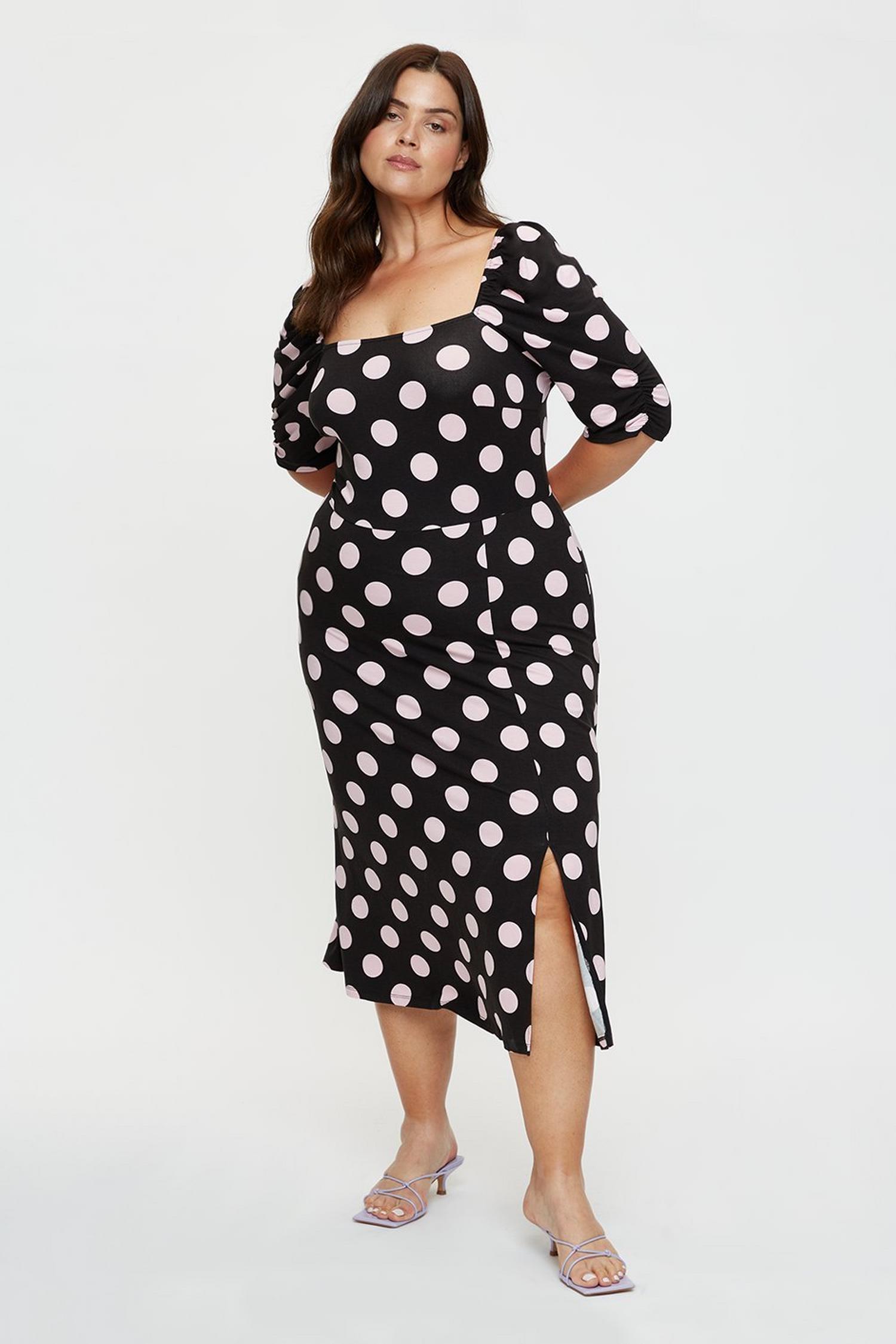 Curve Pink Spot Short Sleeve Dress | Dorothy Perkins UK