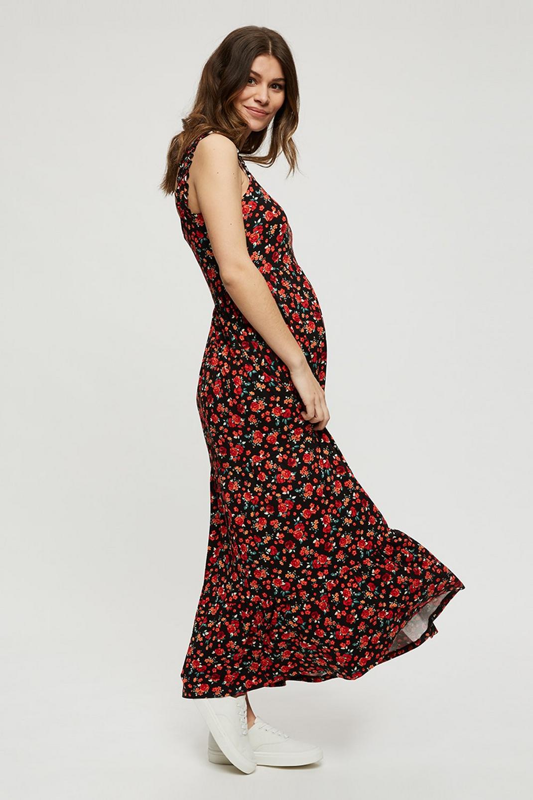 157 Maternity Red Ditsy Tiered Maxi Dress  image number 1