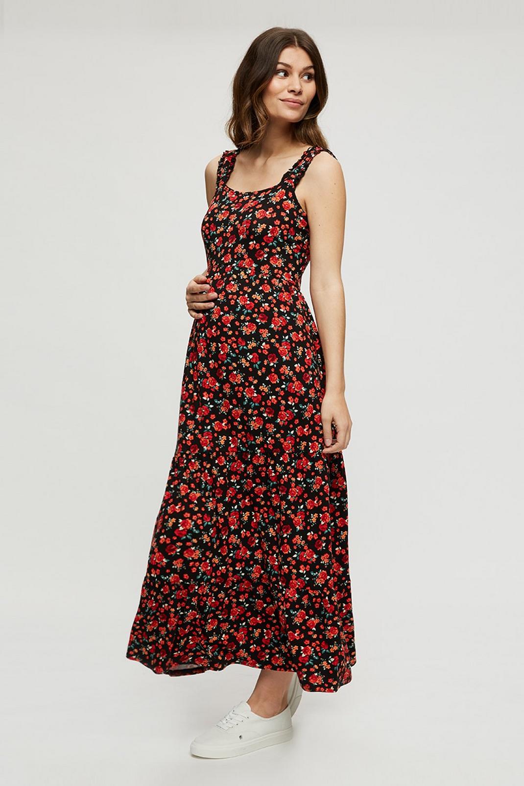 157 Maternity Red Ditsy Tiered Maxi Dress  image number 2
