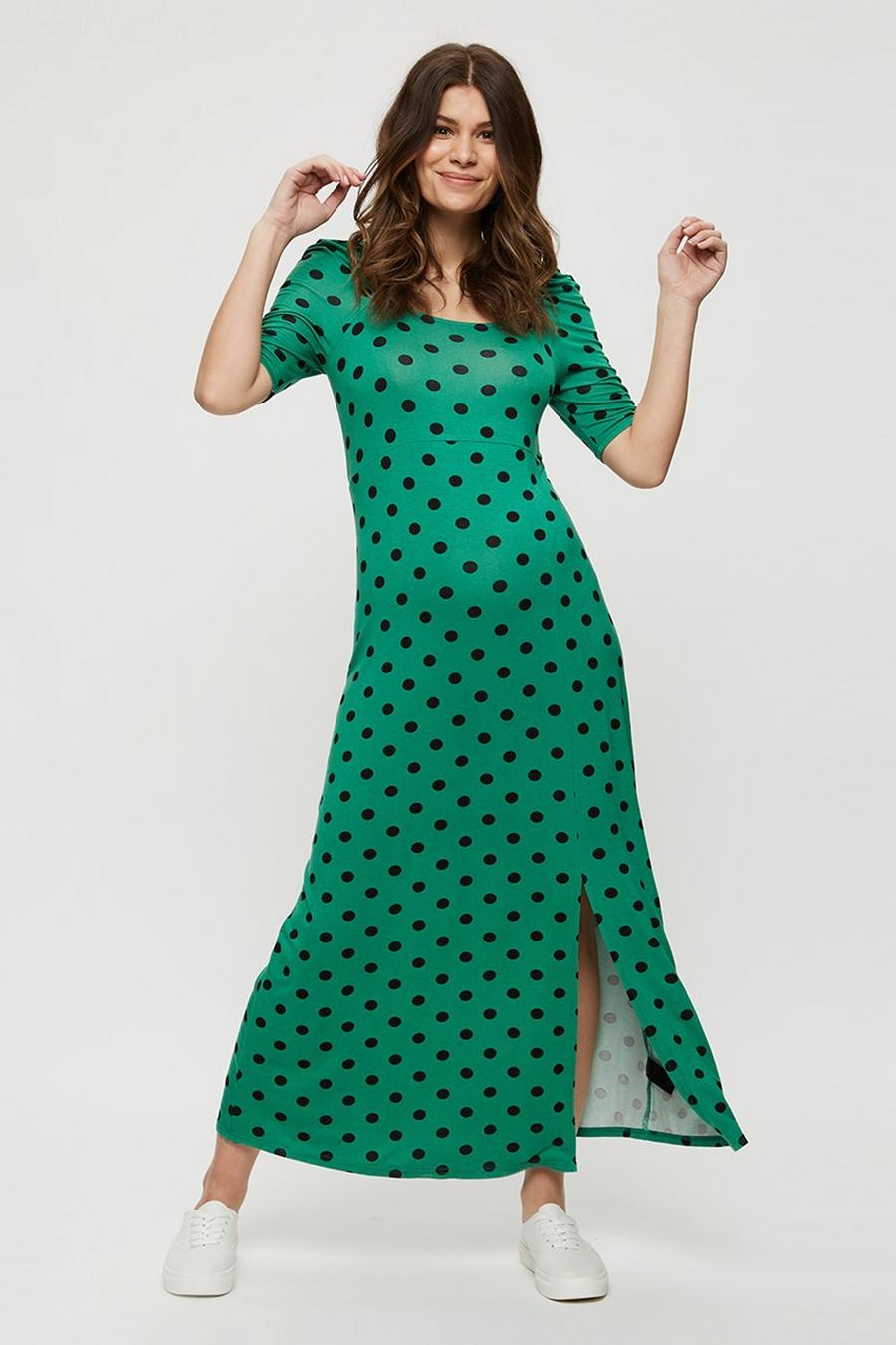 Maternity Green Short Sleeve Midi Dress 