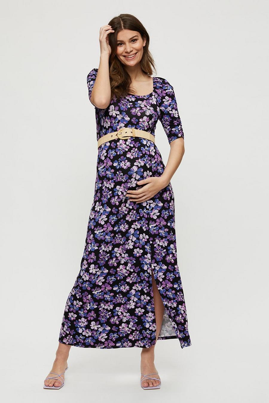 Maternity Purple Floral Midi Dress