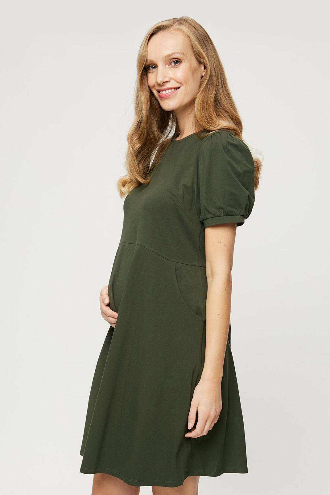 135 Maternity Khaki Short Sleeve T-shirt Dress  image number 1