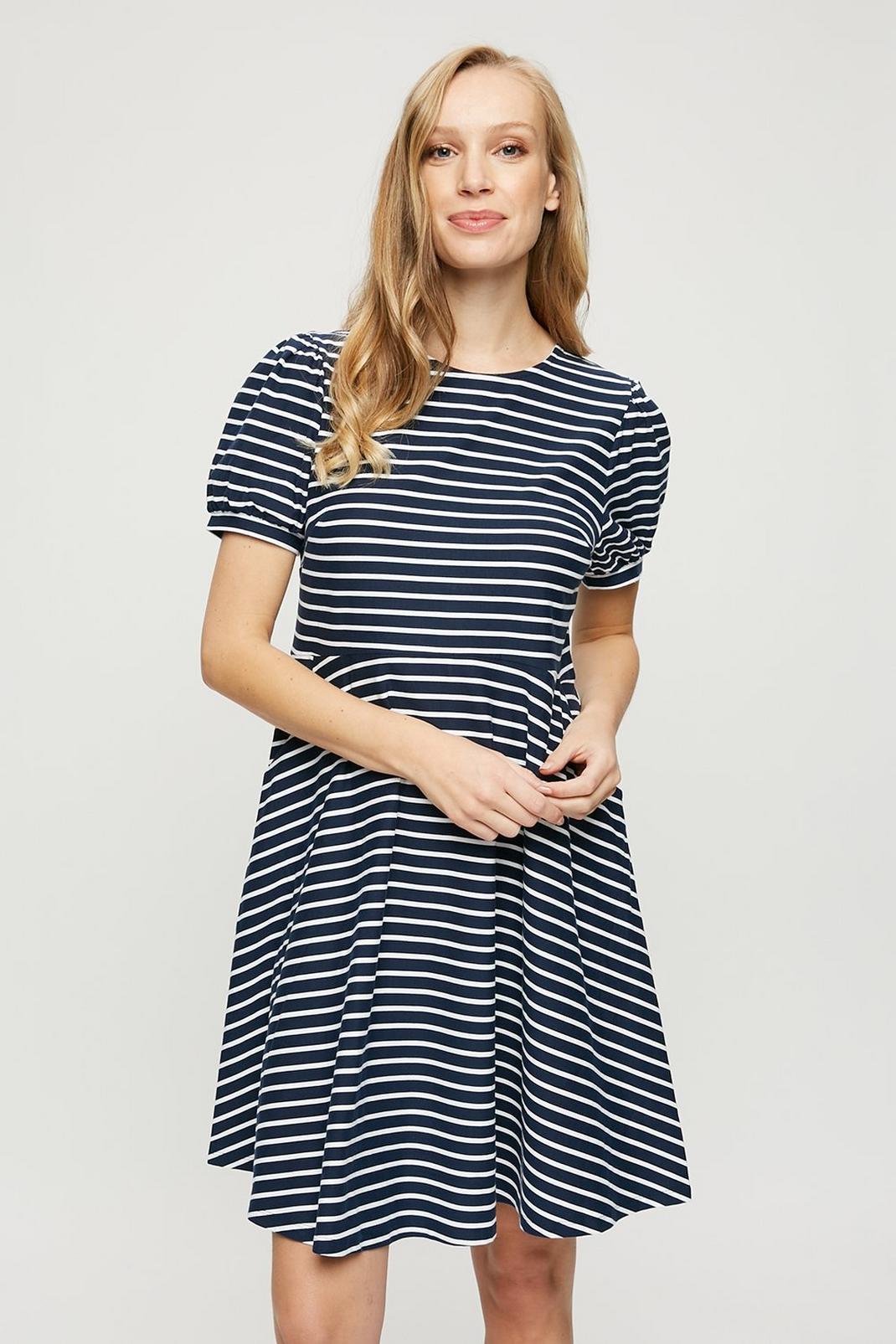 Navy Maternity Stripe Short Sleeve T-shirt Dress image number 1