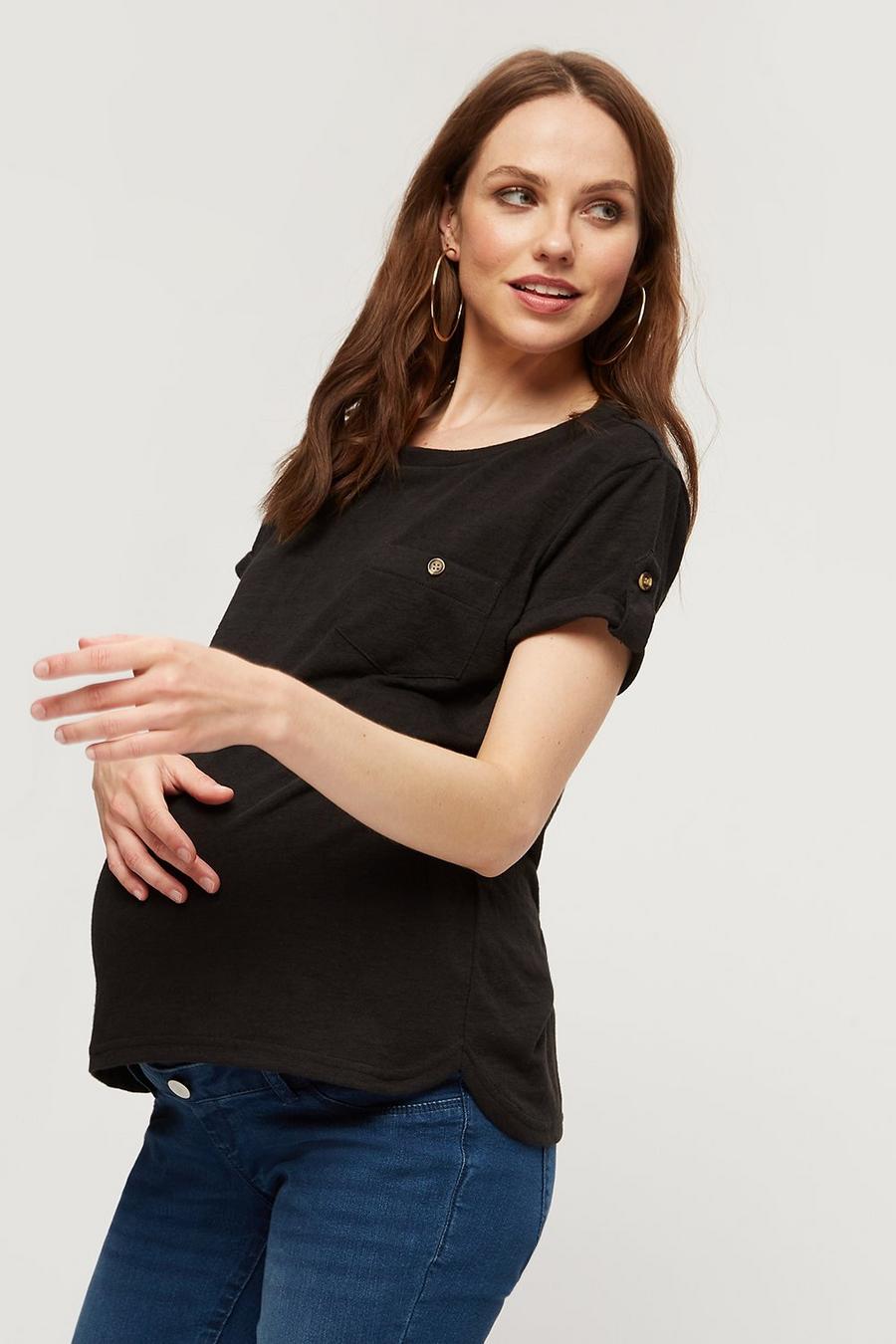 Maternity Black Button Detail T-shirt 