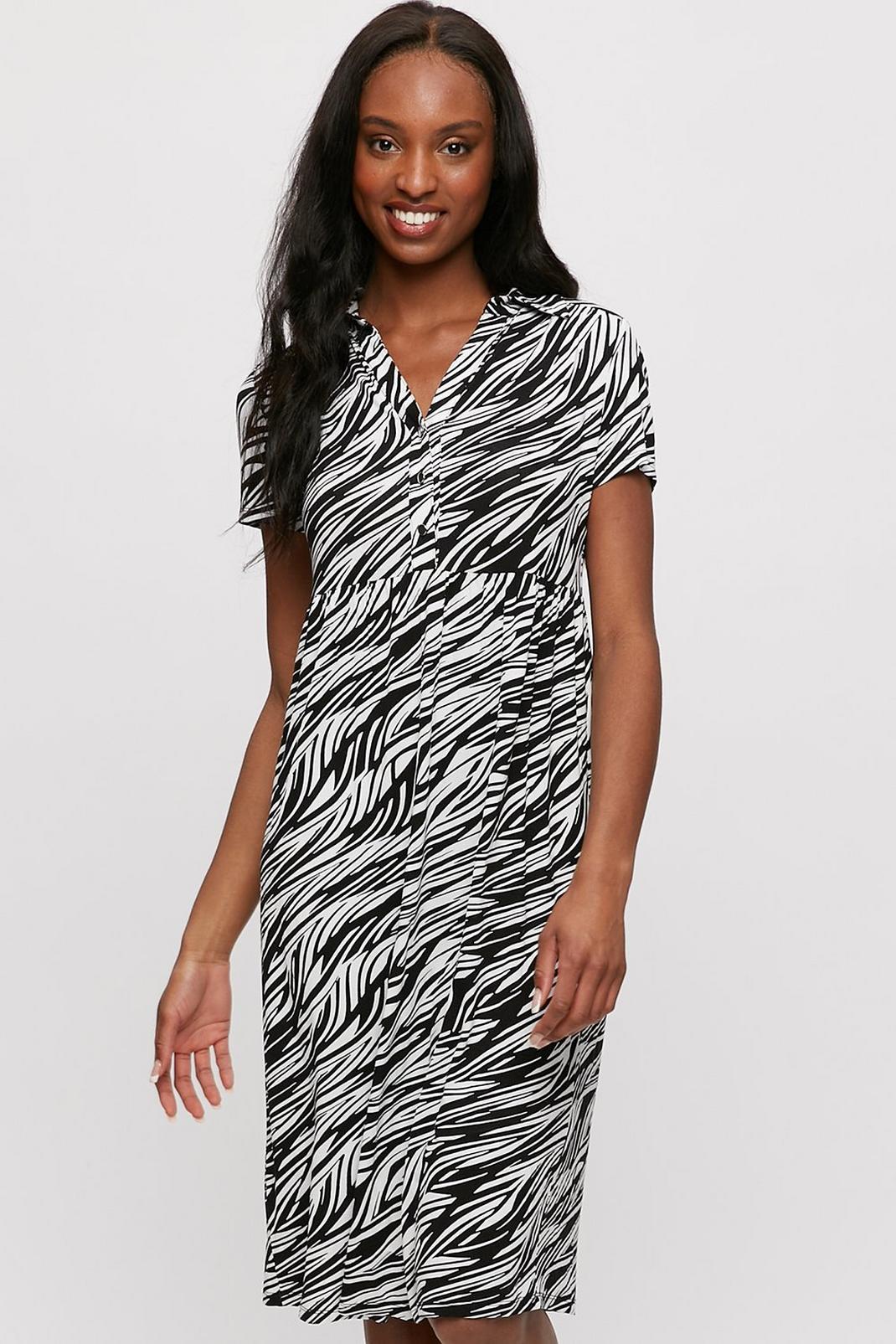 105 Zebra Tiered Shirt Midi Dress image number 1
