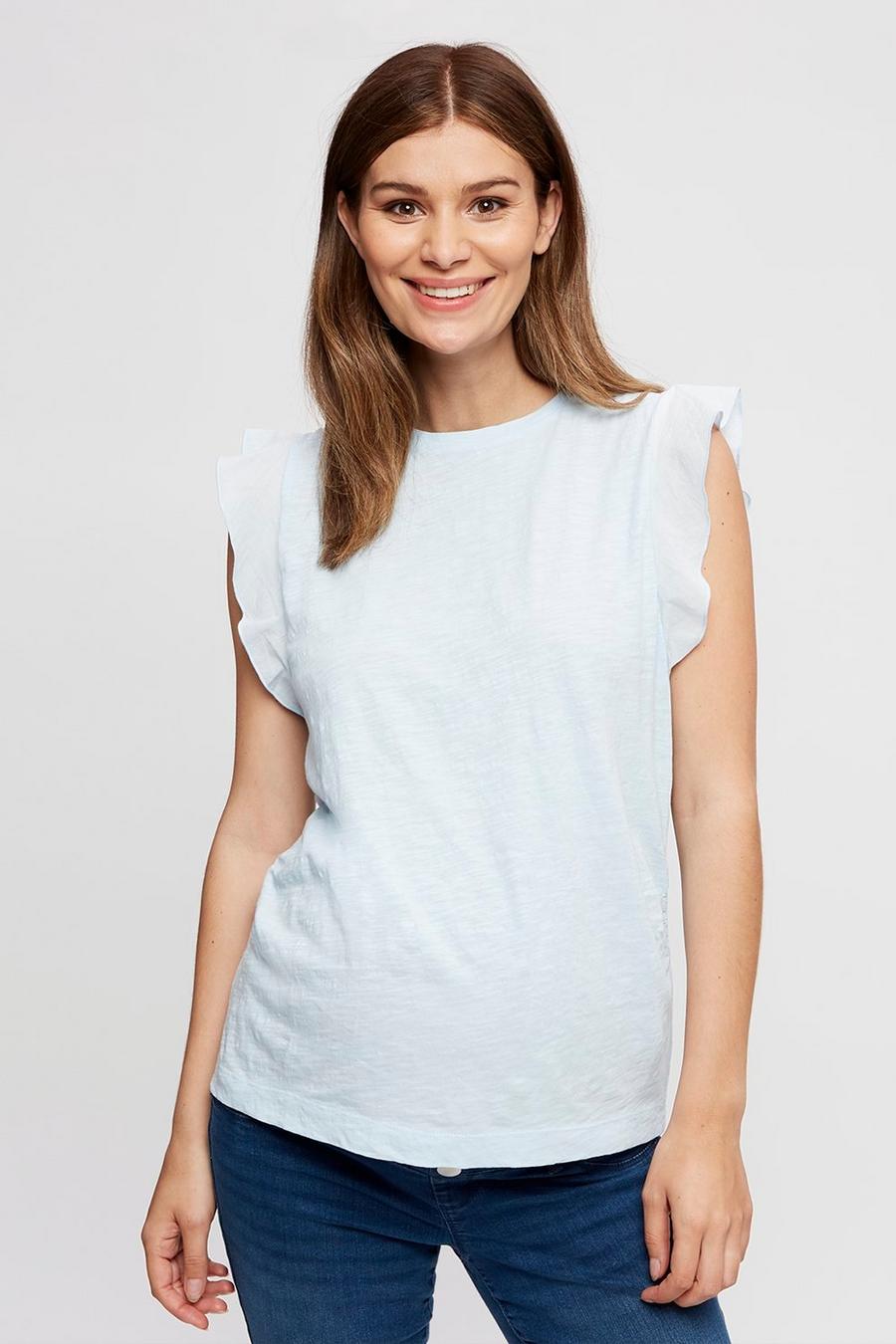 Dorothy Perkins Maternity Organic Slub Ruffle Sleeve tee Palm Print Camiseta premamá para Mujer 