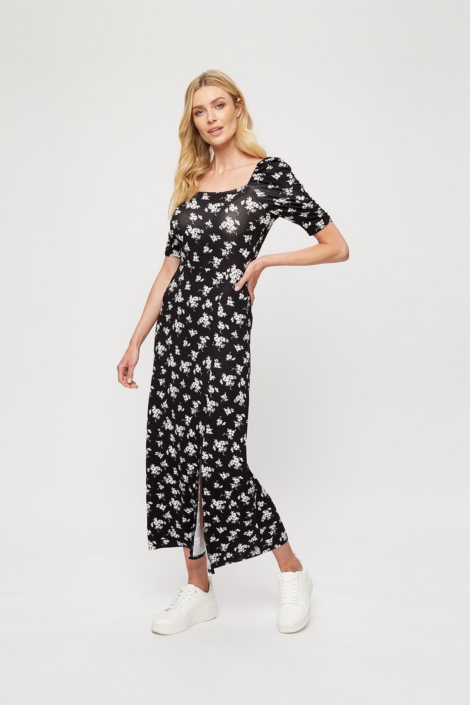 floral split midi dress