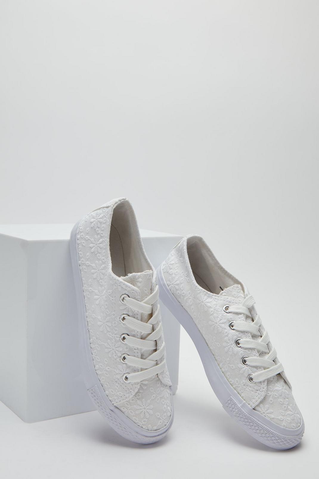 173 White Broderie Icon Canvas Trainer image number 2