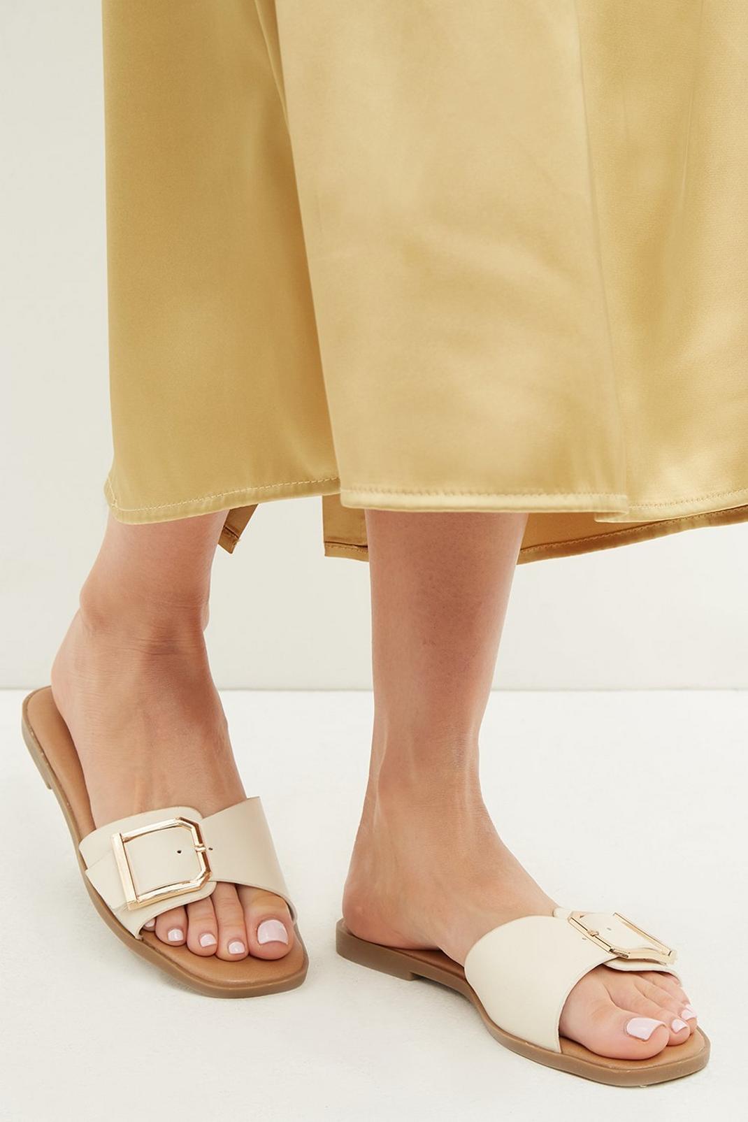 White Comfort Fortune Buckle Flat Sandals image number 1