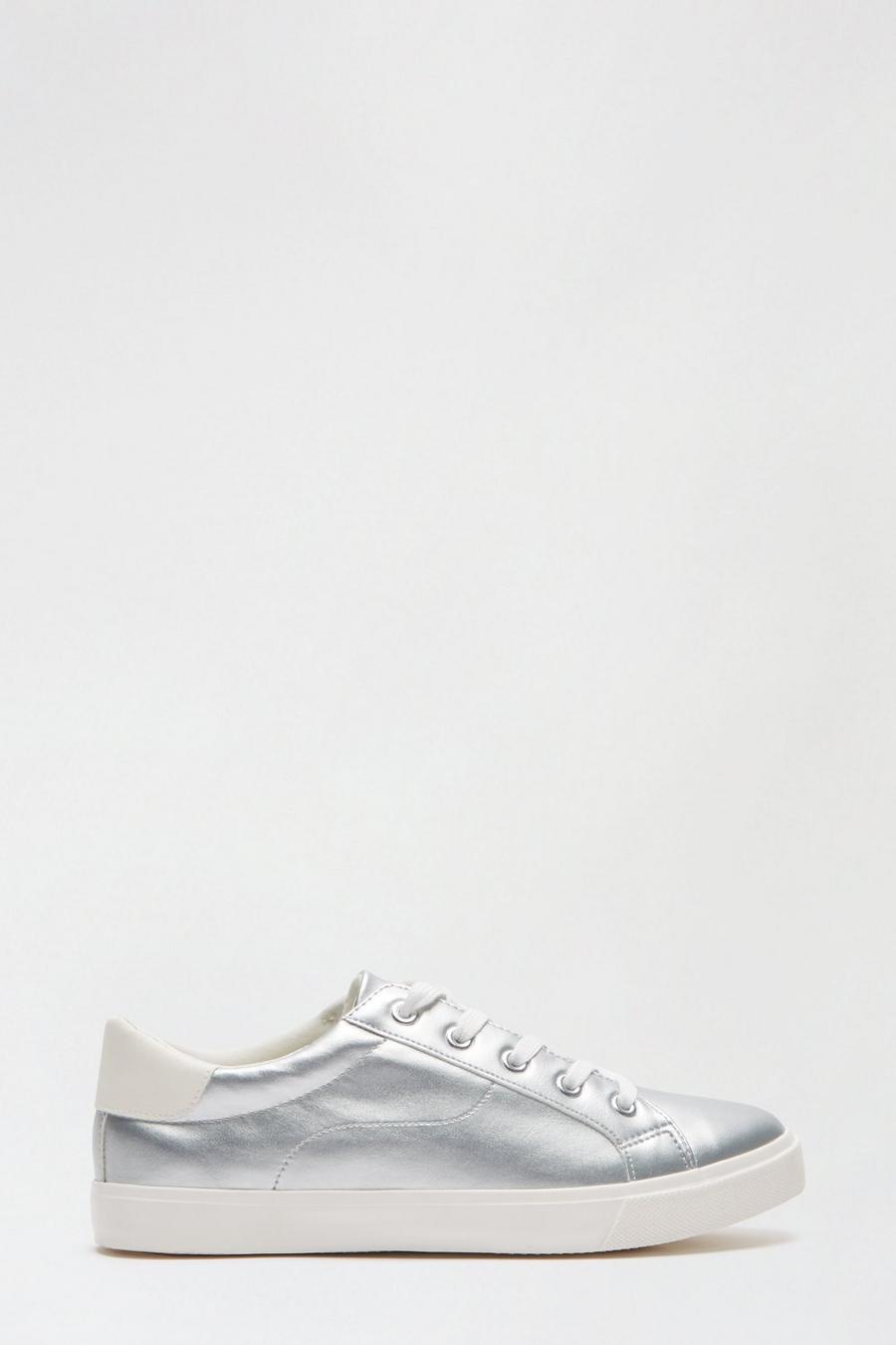 Wide Fit Silver Iria Lace Up Trainer