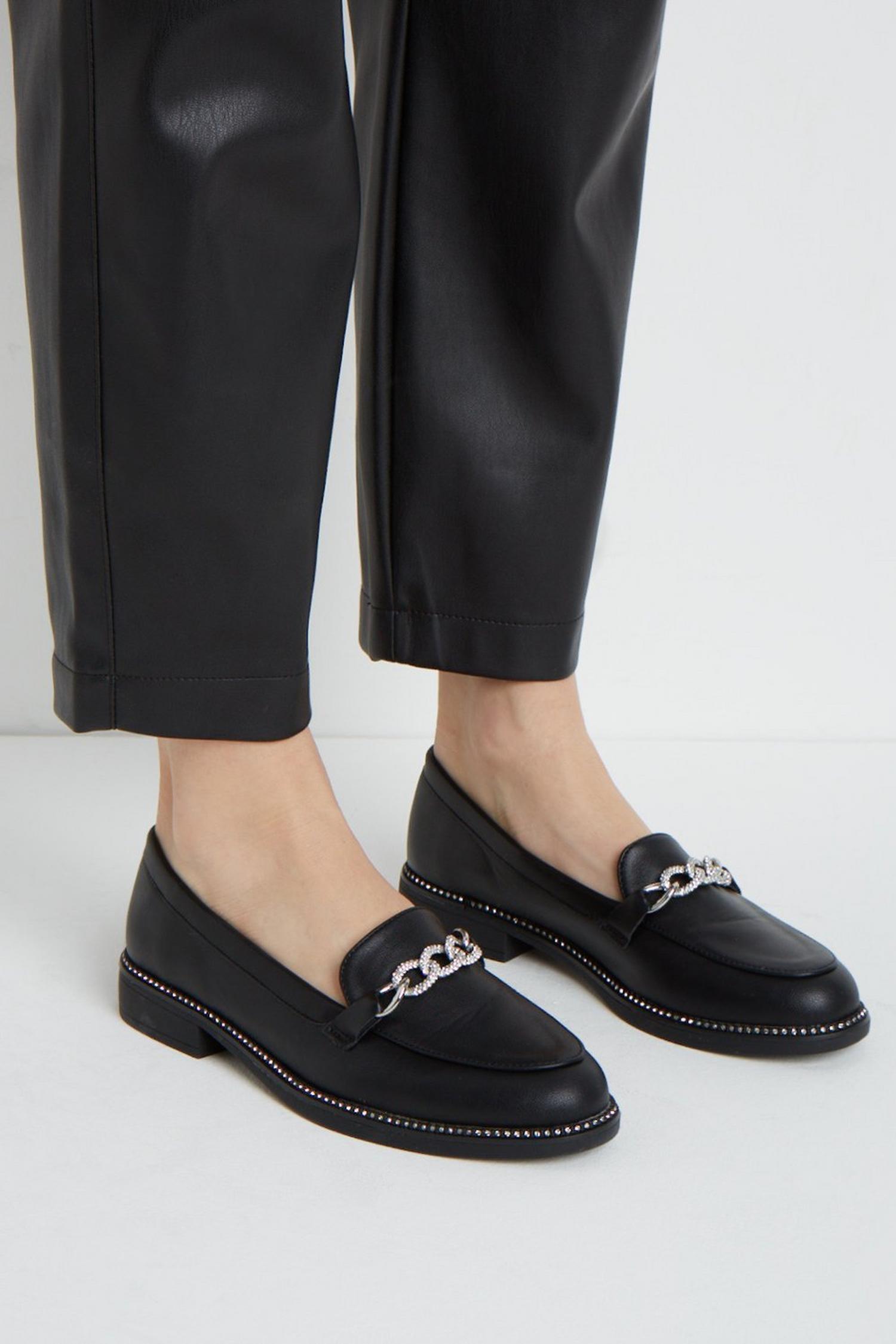 Black Lois Chain Detail Loafer | Dorothy Perkins UK