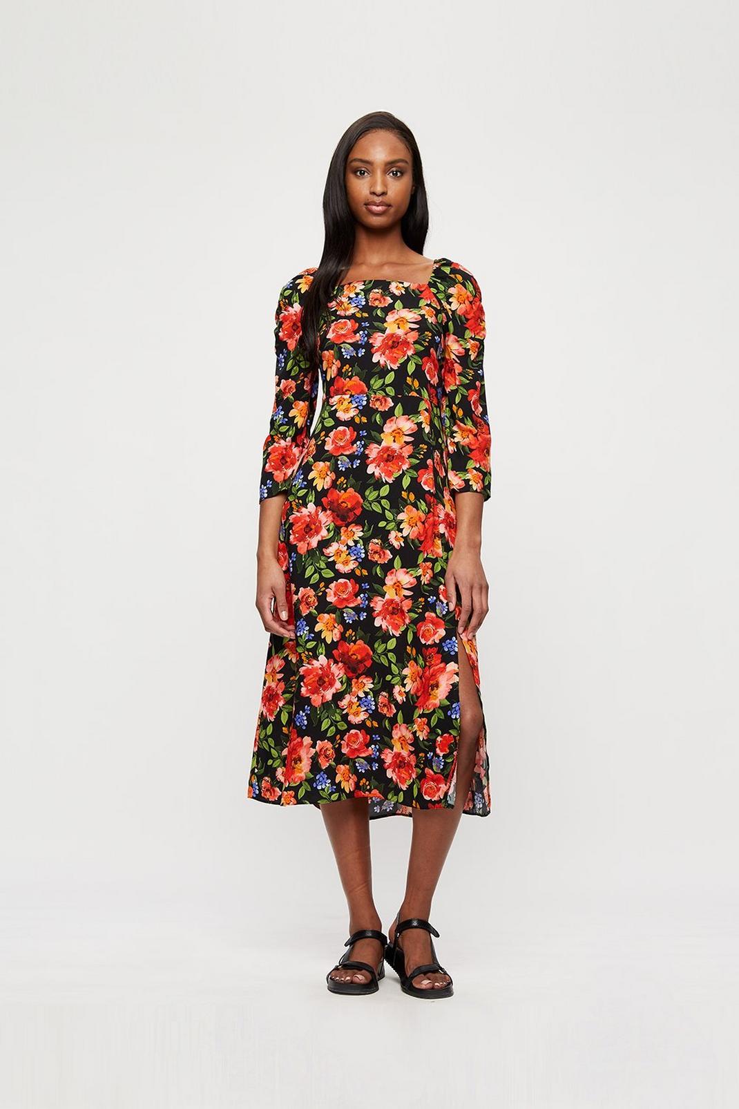 Floral Split Midi Dress | Dorothy Perkins UK