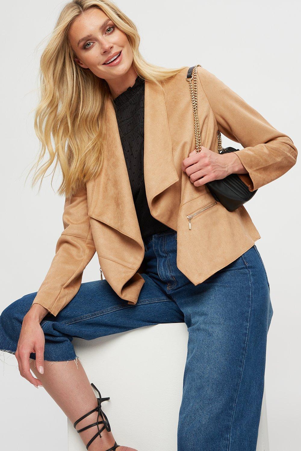 tan suede waterfall jacket