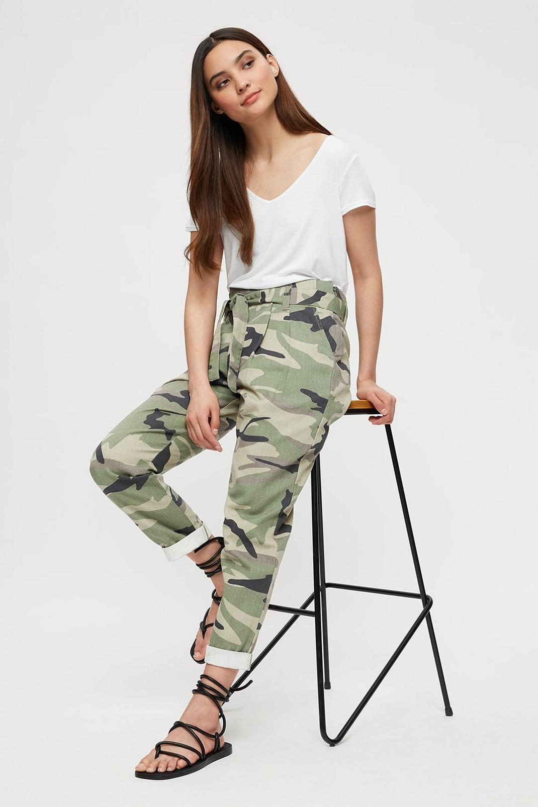 Petite Camo Belted Trousers image number 1