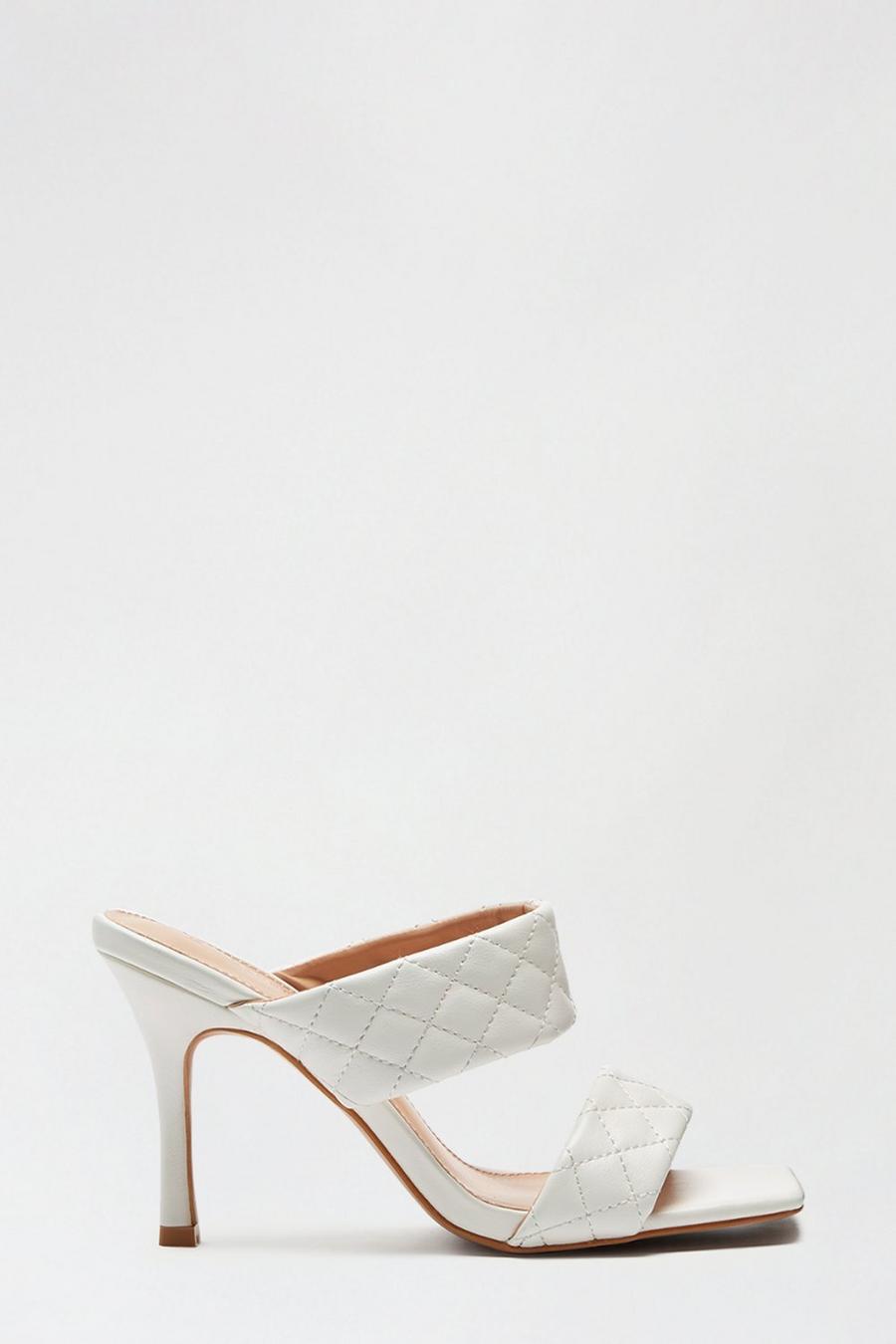White Sushi Quilted Square Toe Heeled Mule
