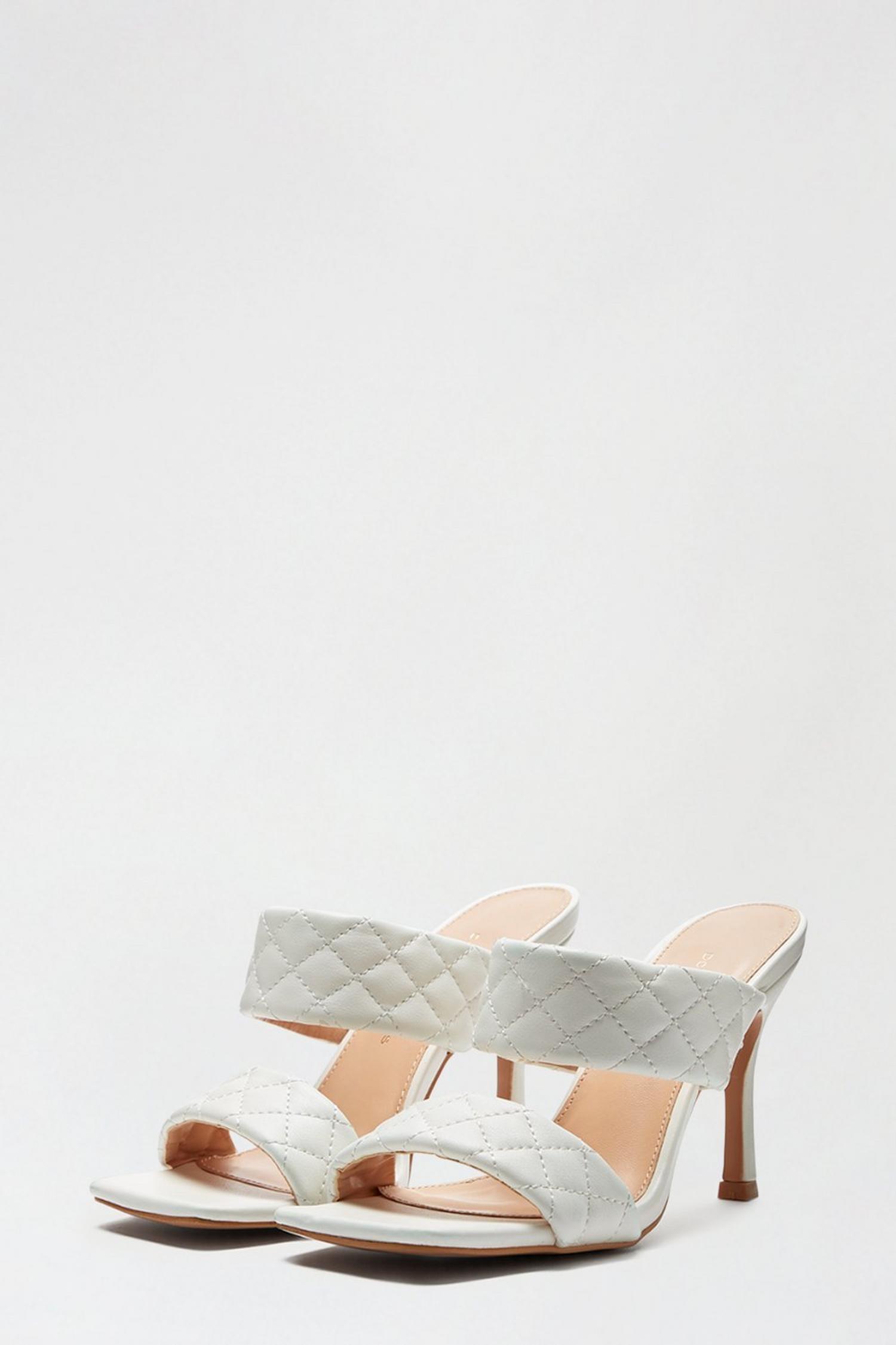 white quilted heeled mules