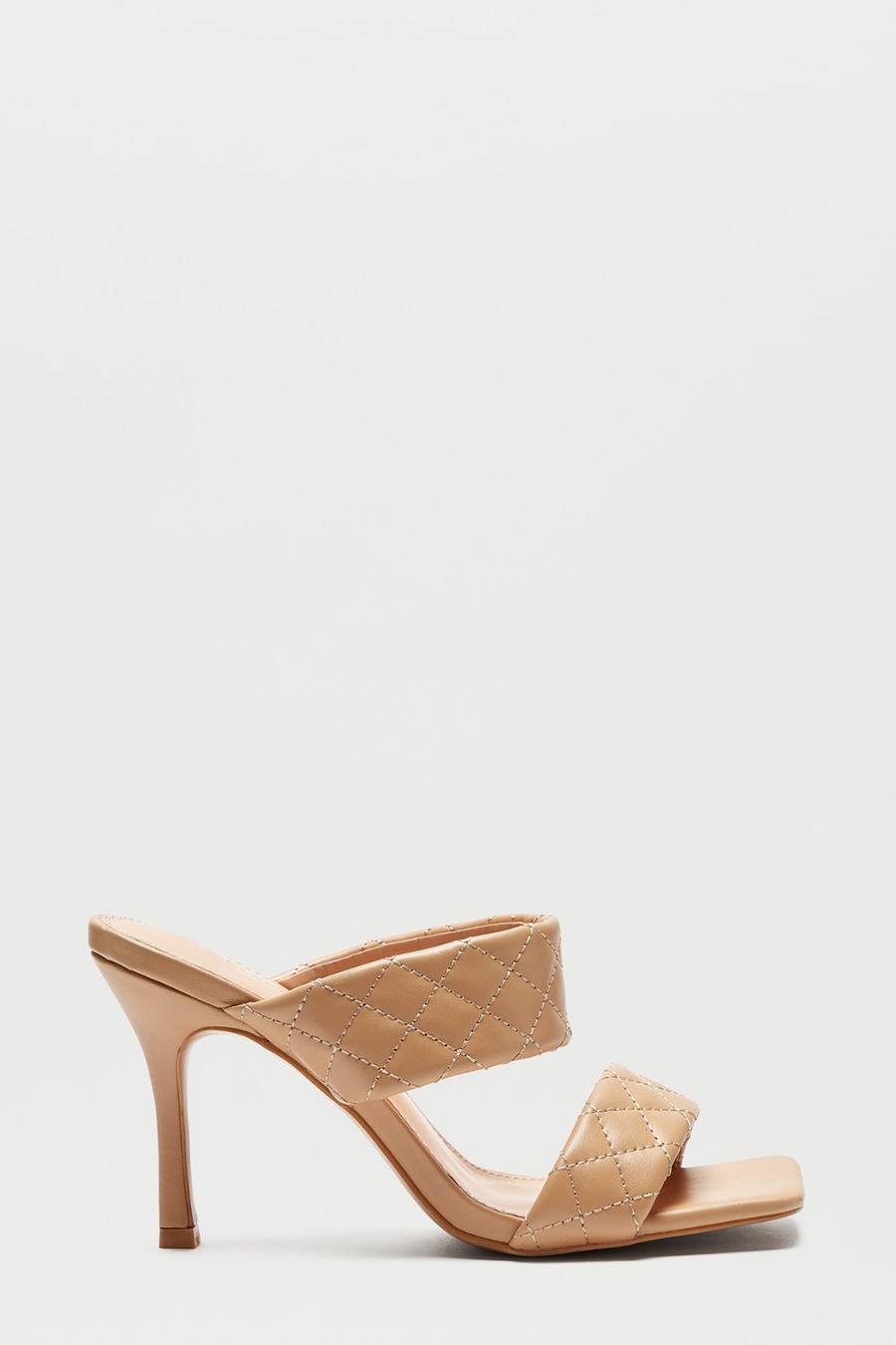 Tan Sushi Quilted Square Toe Heeled Mule