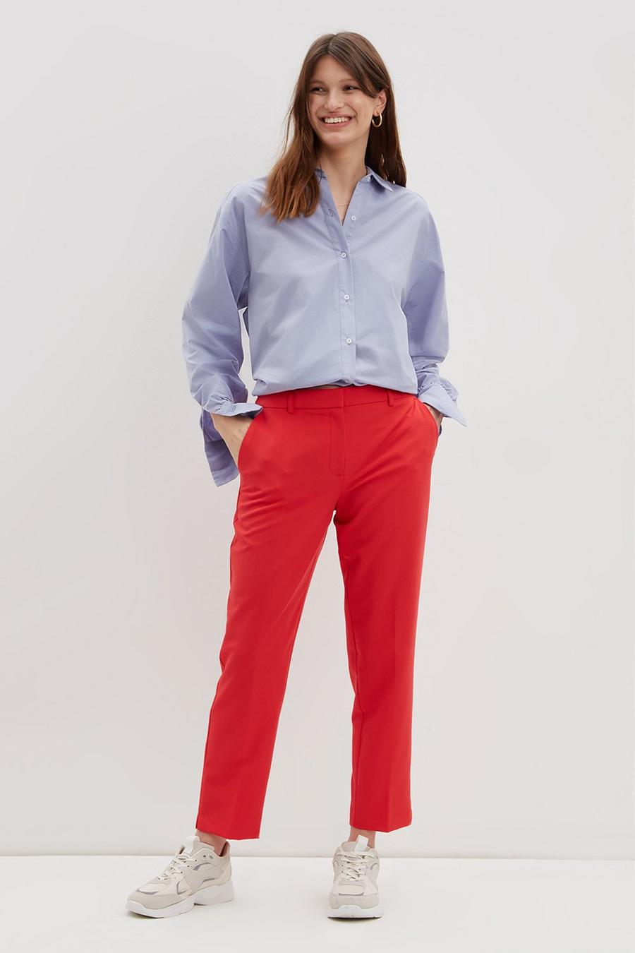 Red Elastic Back Ankle Grazer Trousers