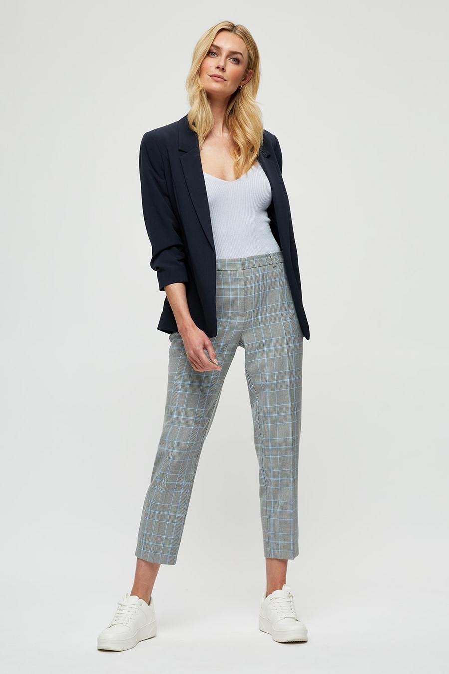 Blue Grey Check Ankle Grazer Trousers