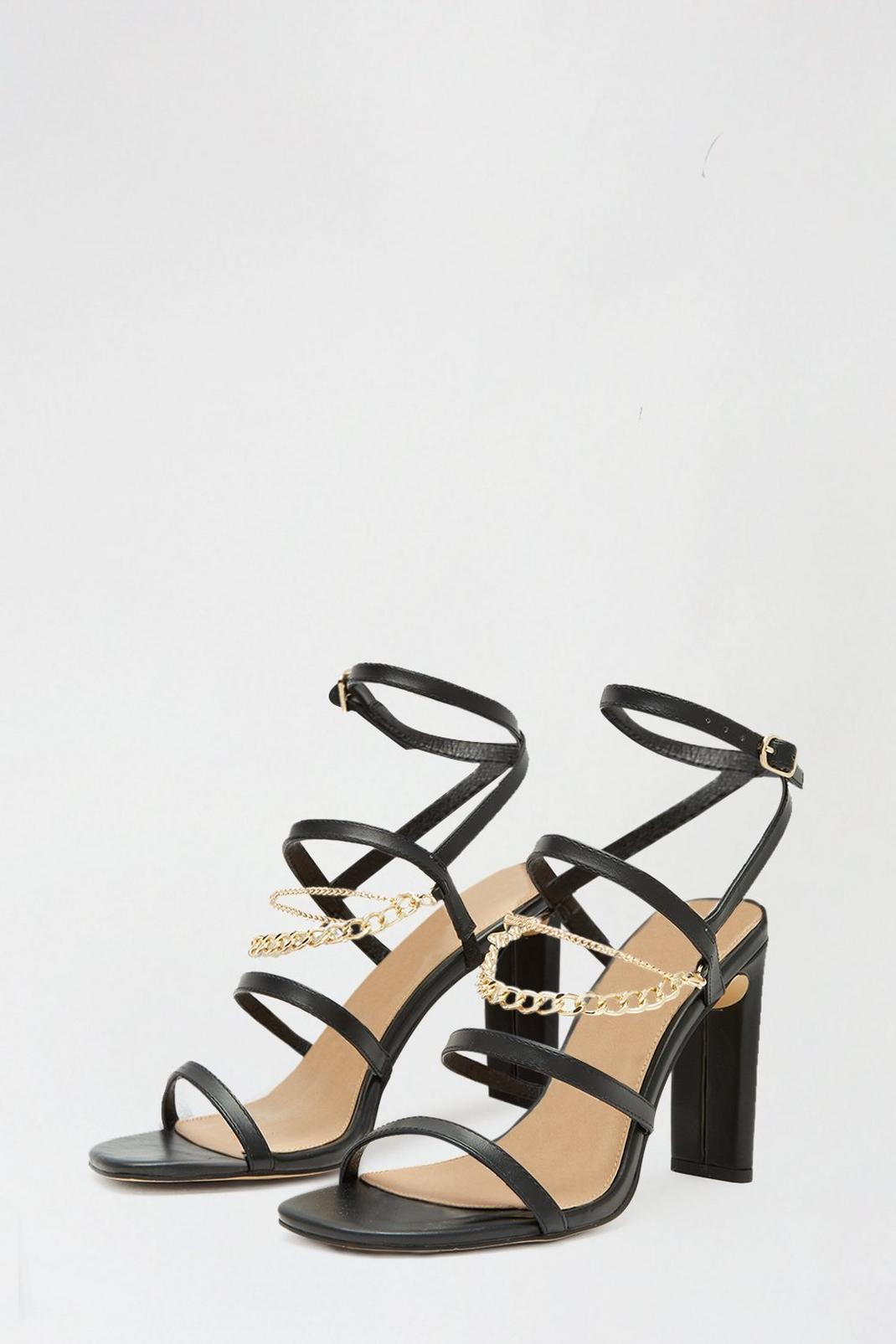 105 Black Smercy Strappy Chain Heeled Sandal image number 2