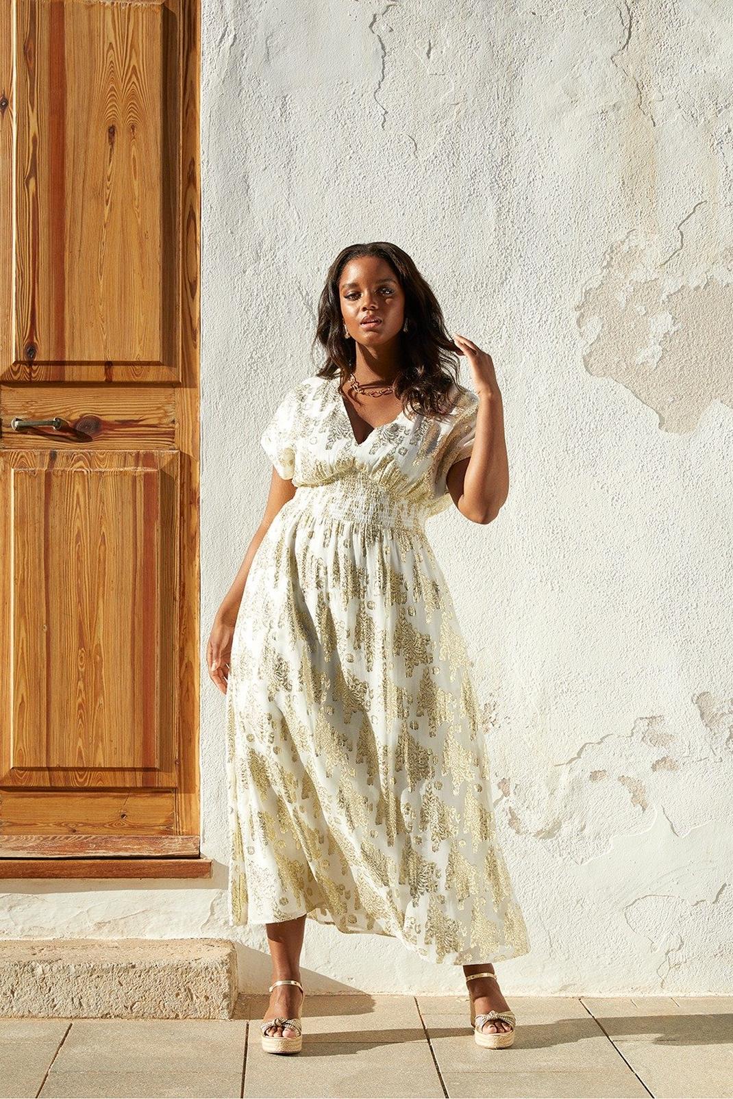 Ivory Gold Printed Maxi Dress image number 1