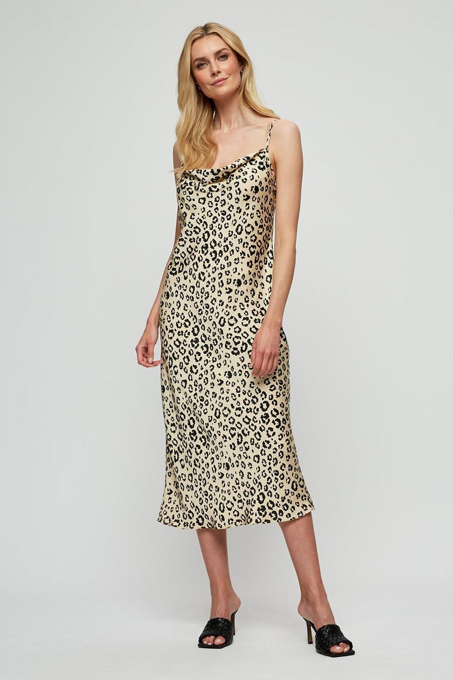 Leopard Cowl Slip Midi Dress