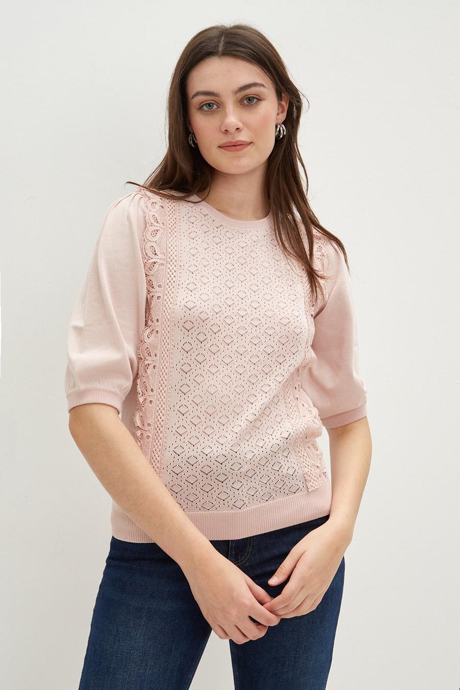 Blush Lace Front Knitted Tee