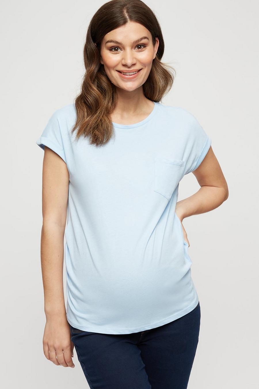 Maternity Blue Roll Sleeve T-shirt