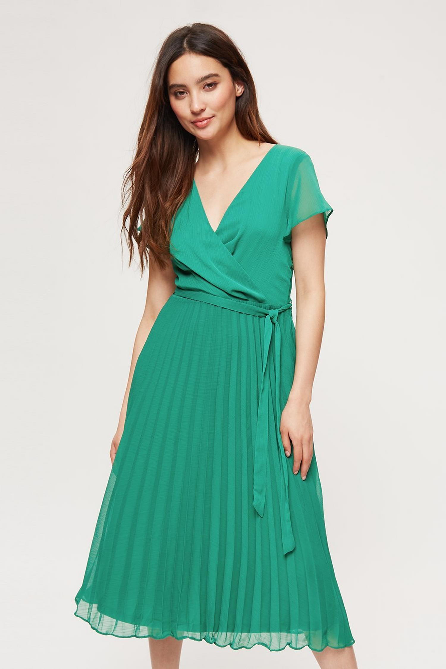 bcbg green pleated dress