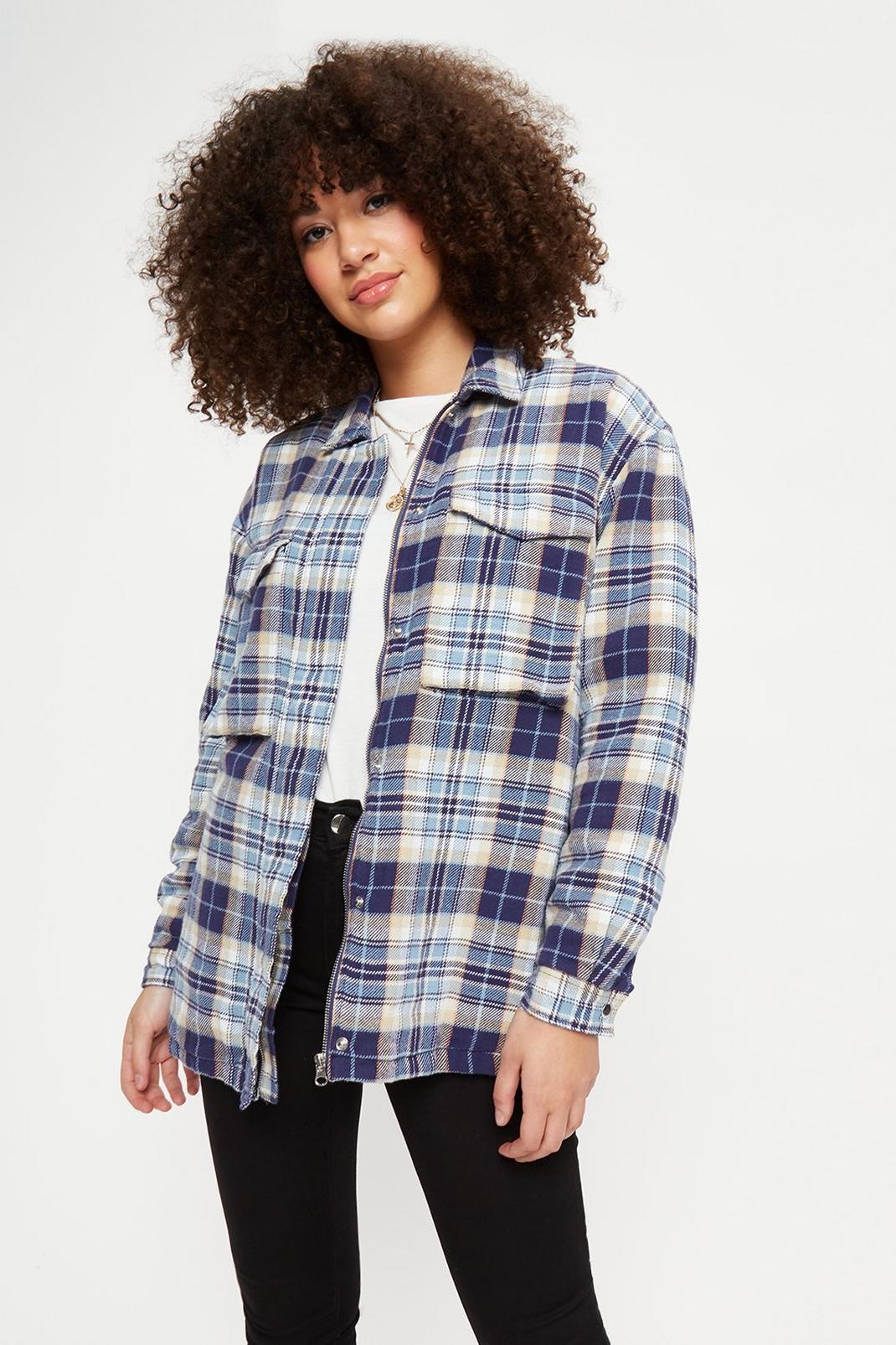 Tall Blue Premium Heavyweight Check Shacket image number 1