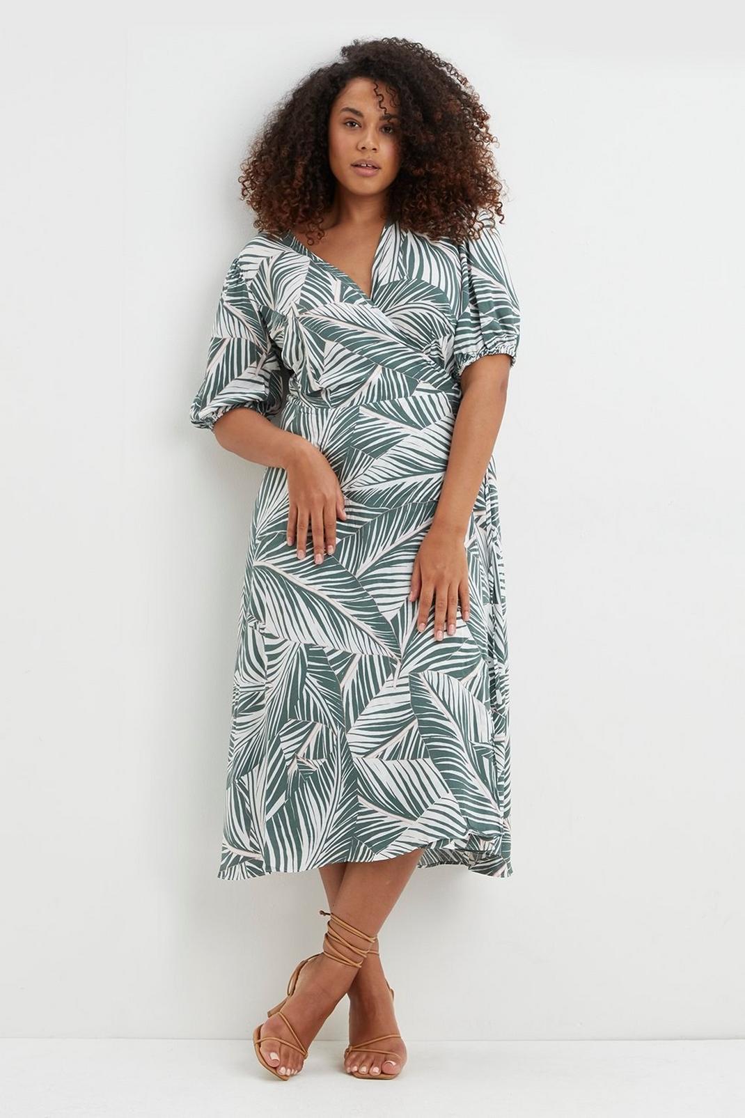 Multi Curve Palm Print Wrap Dress image number 1