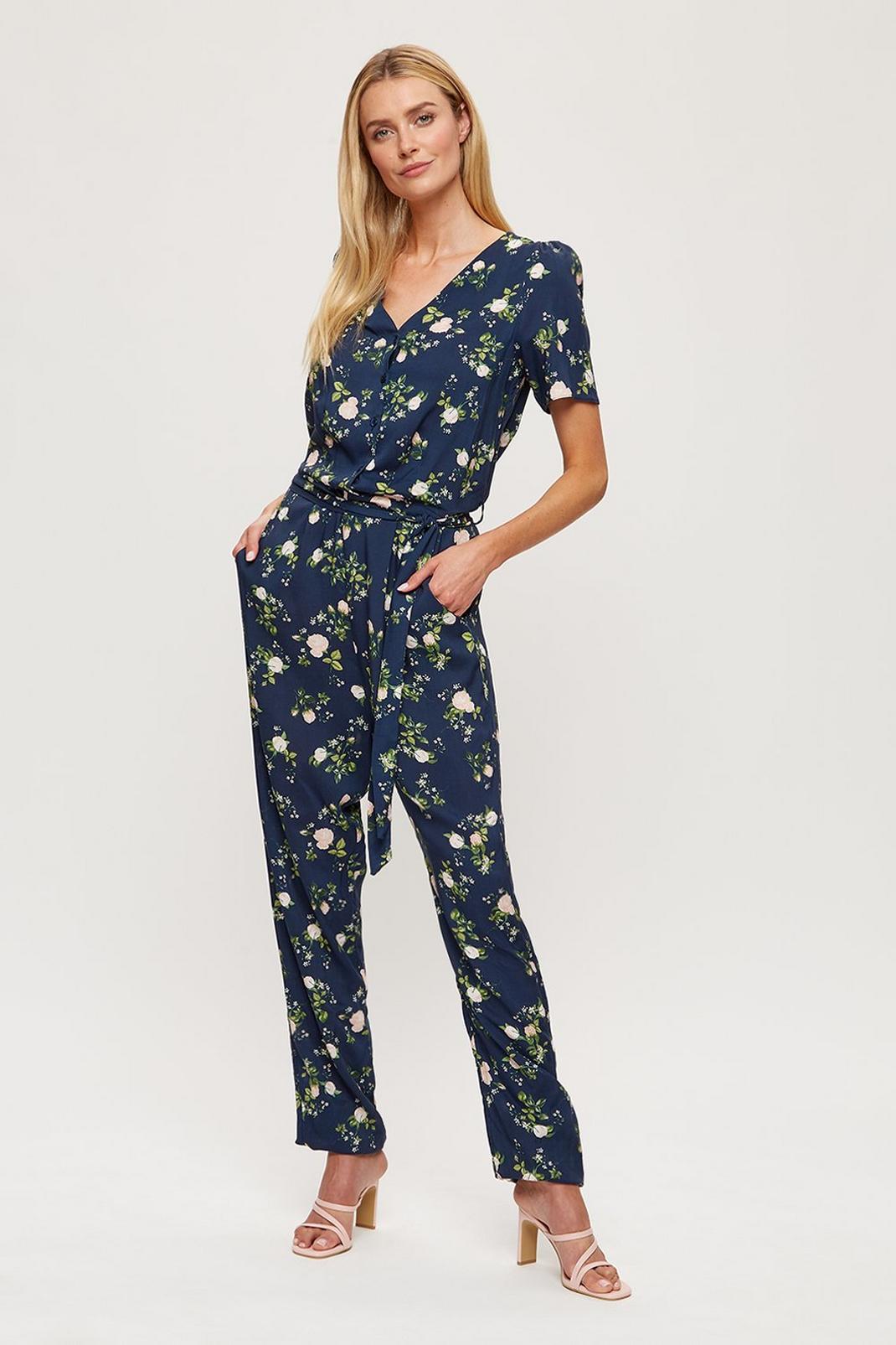 148 Tall Navy Floral Jumpsuit  image number 2