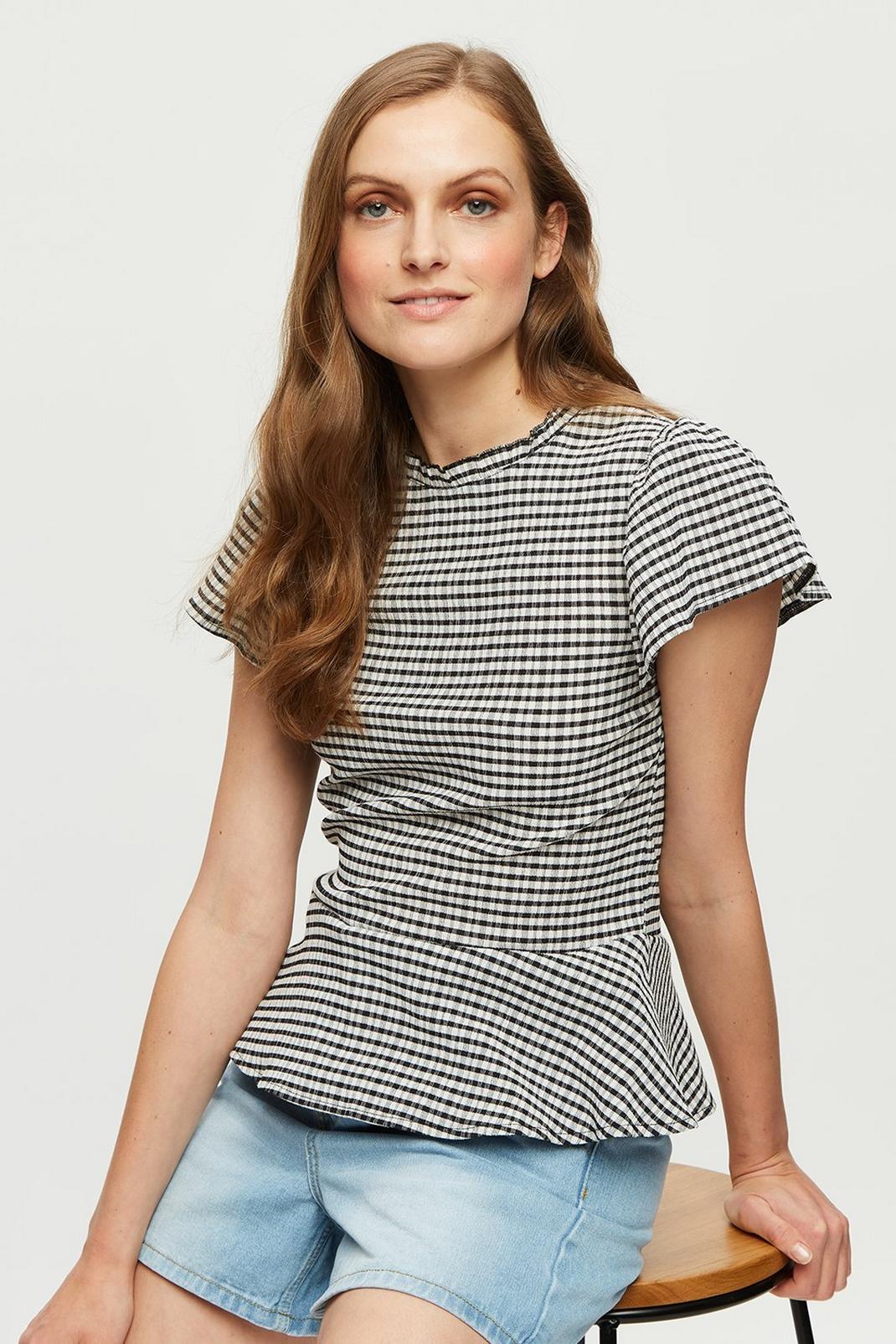 563 Gingham Textured Ruffle Top image number 1