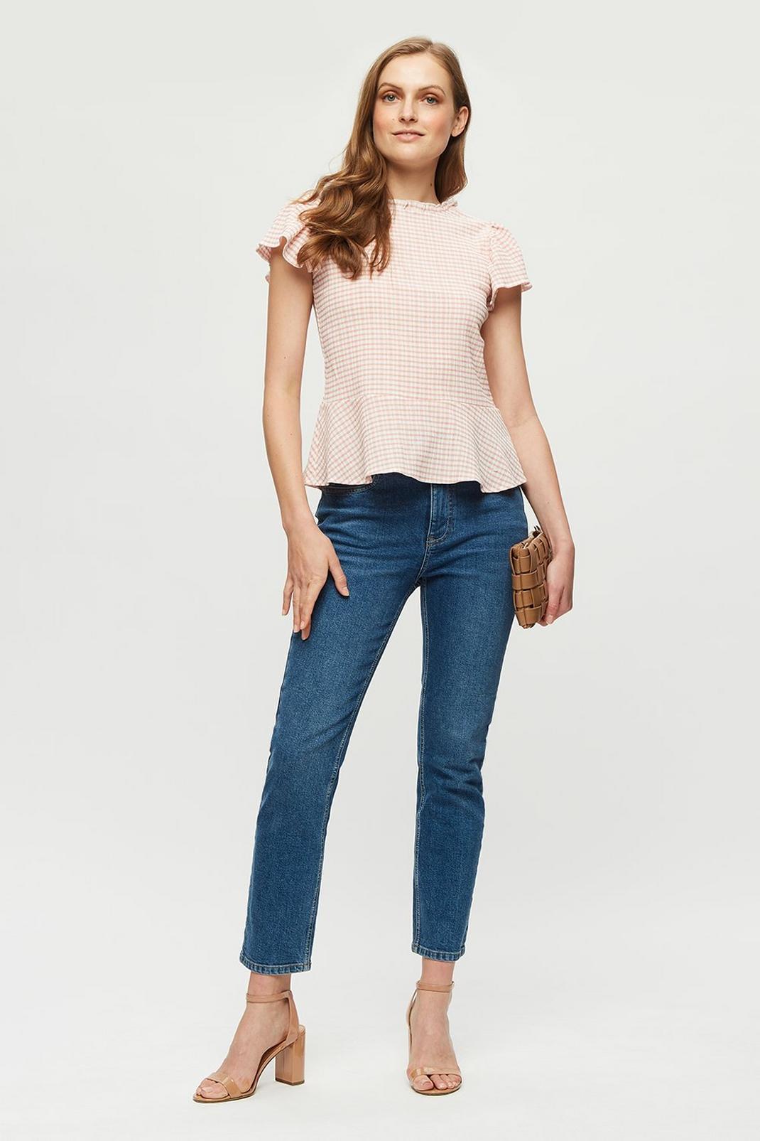 563 Blush Gingham Textured Frill Top image number 2