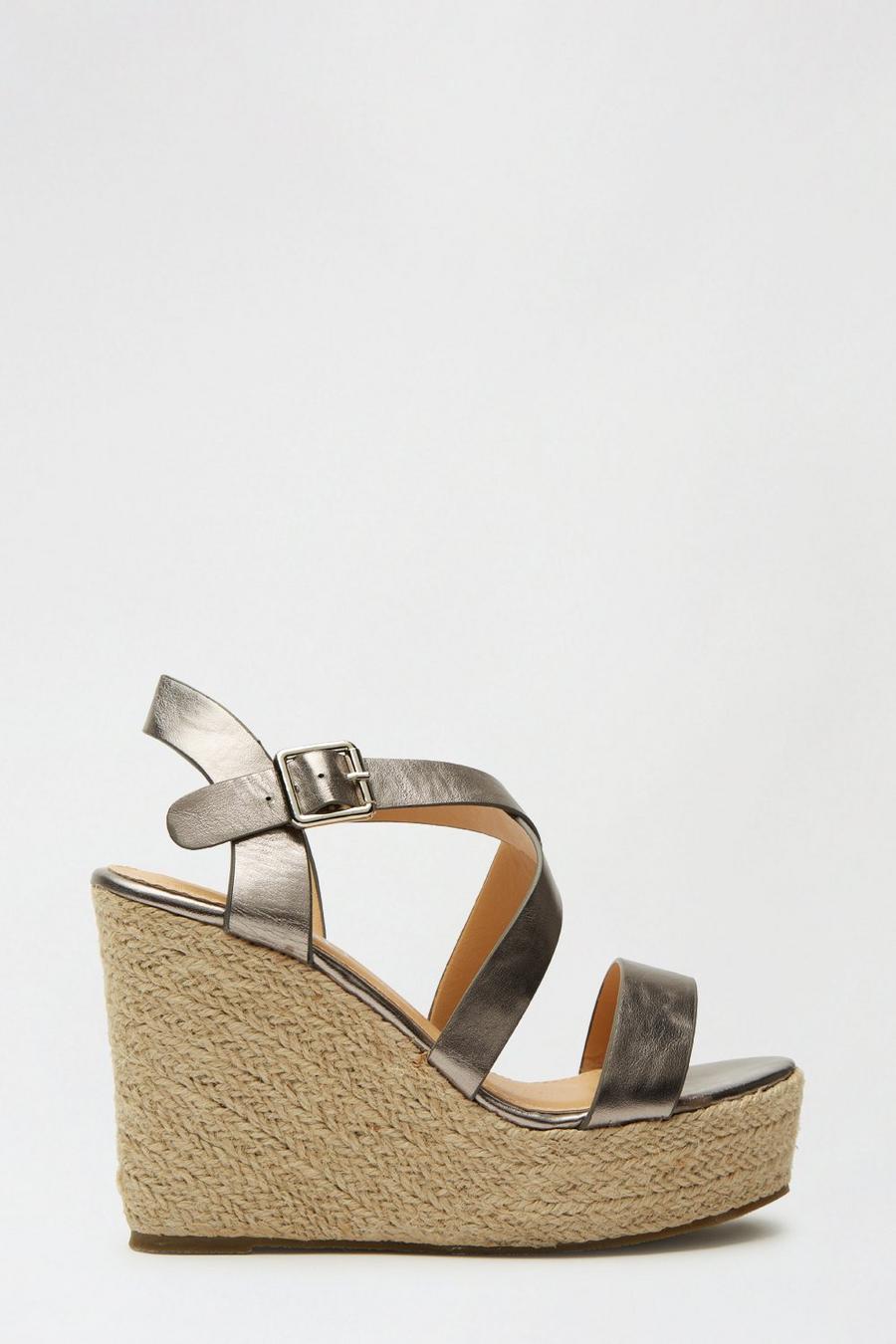 Pewter Rose Strappy Espadrille Wedge