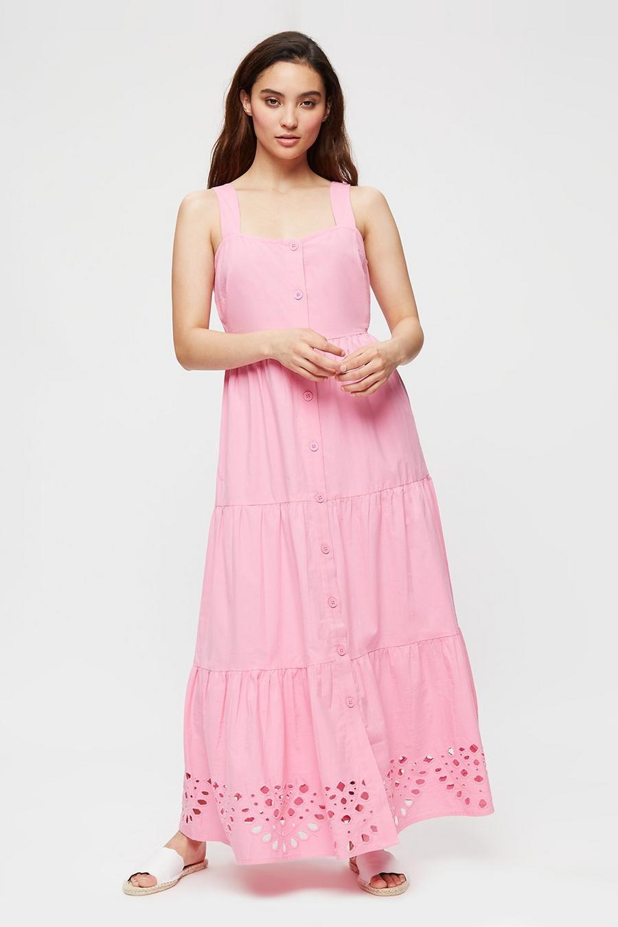 Petite Pink Cutwork Hem Tiered Dress