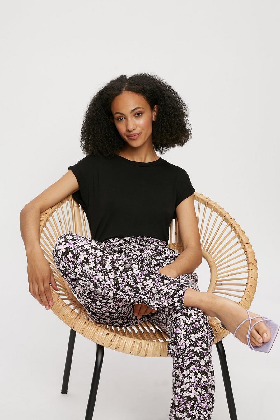 Tall Lilac Ditsy Floral Tie Waist Jogger