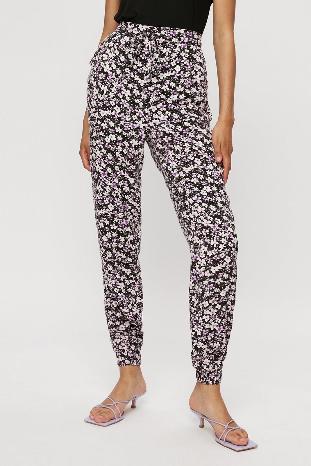 137 Tall Lilac Ditsy Floral Tie Waist Jogger image number 2