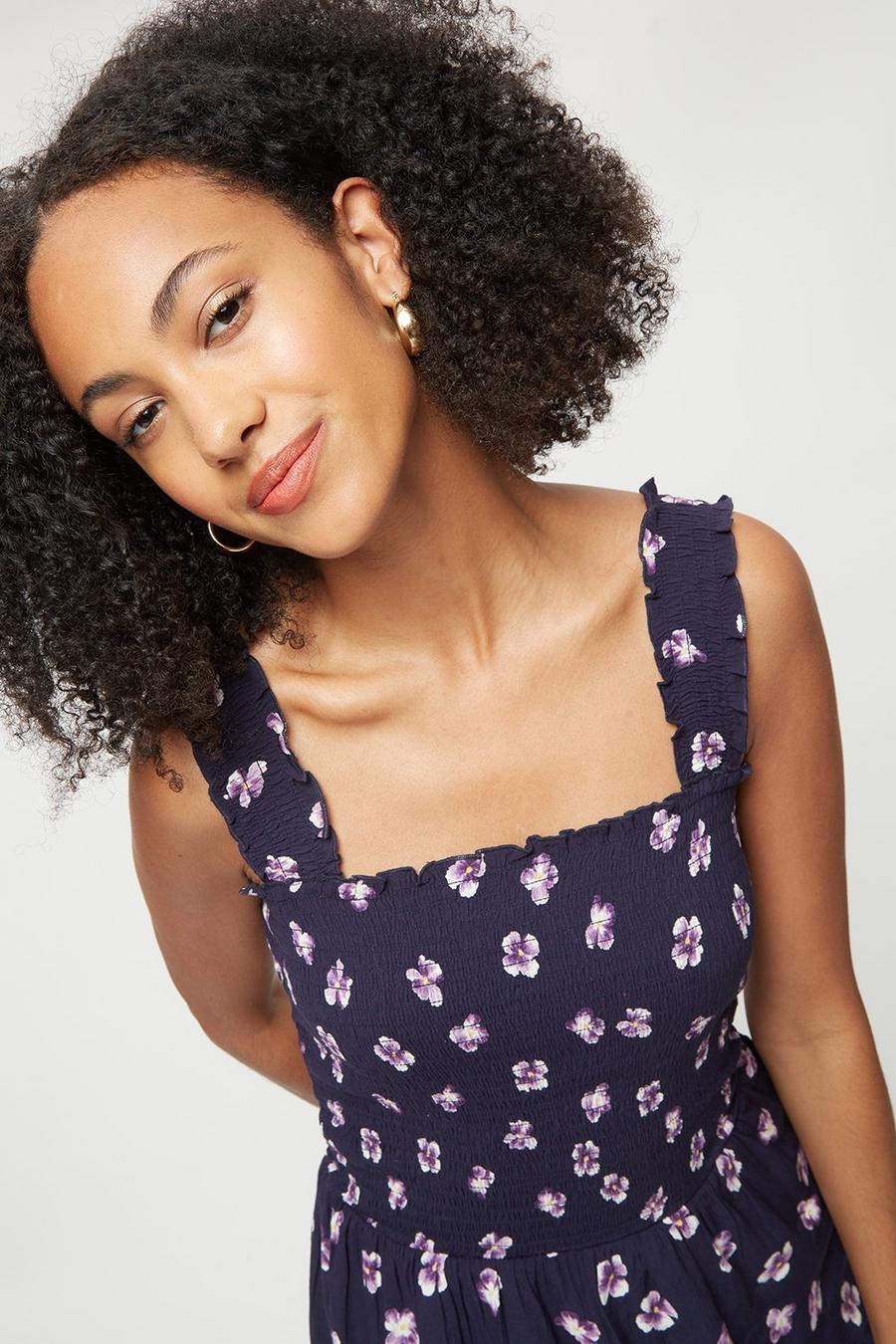Tall Lilac Floral Shirred Cami Top