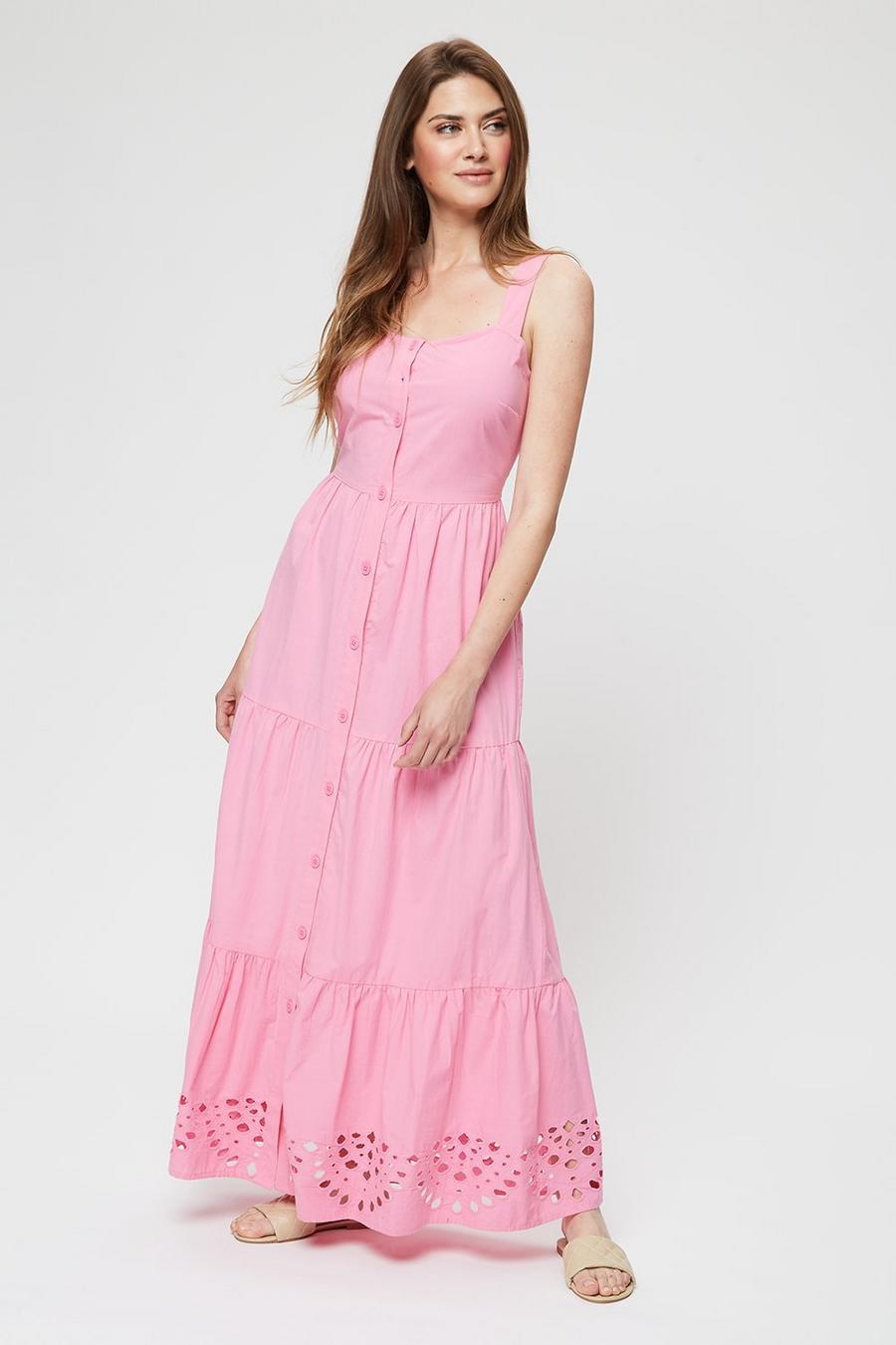 Tall Pink Button Cut Work Midaxi Dress