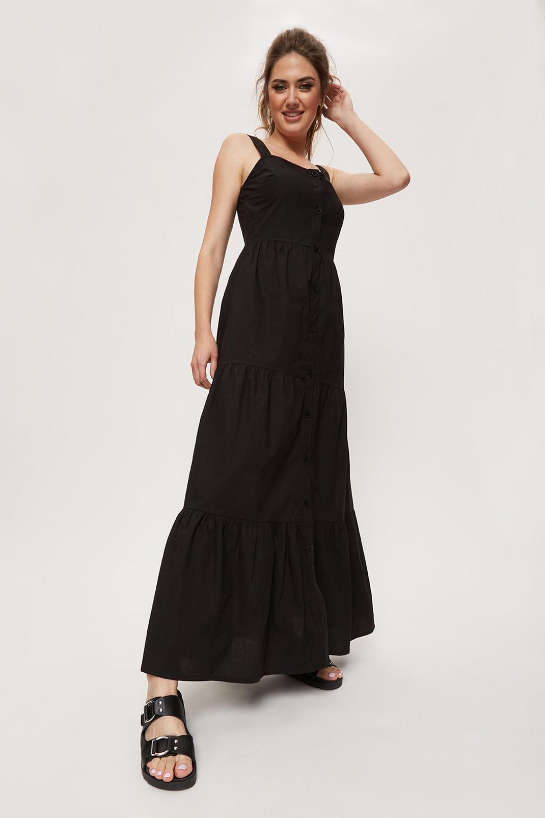 Tall Black Button Through Midaxi Dress image number 1