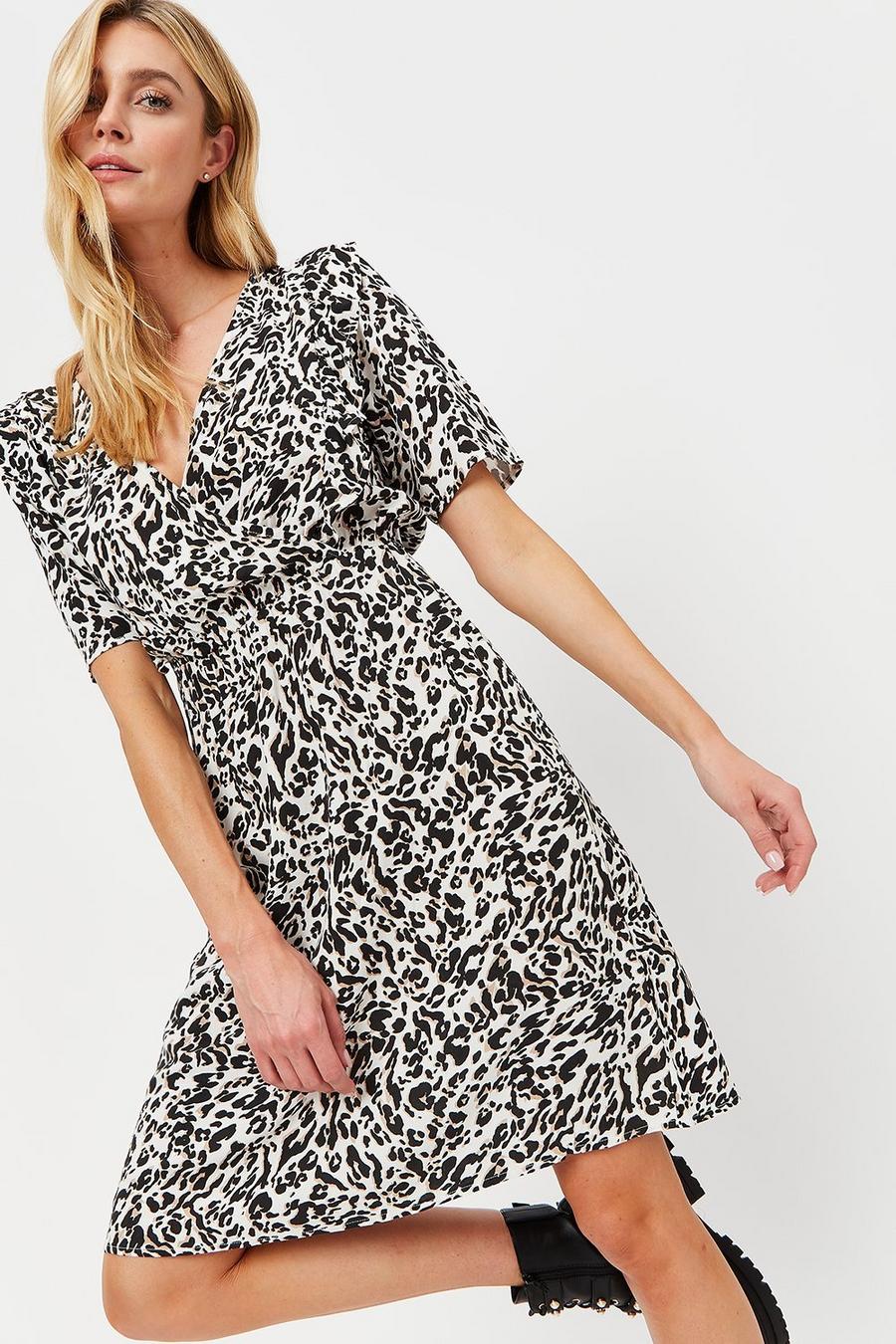 Tall Leopard Print V-neck Ruffle Dress