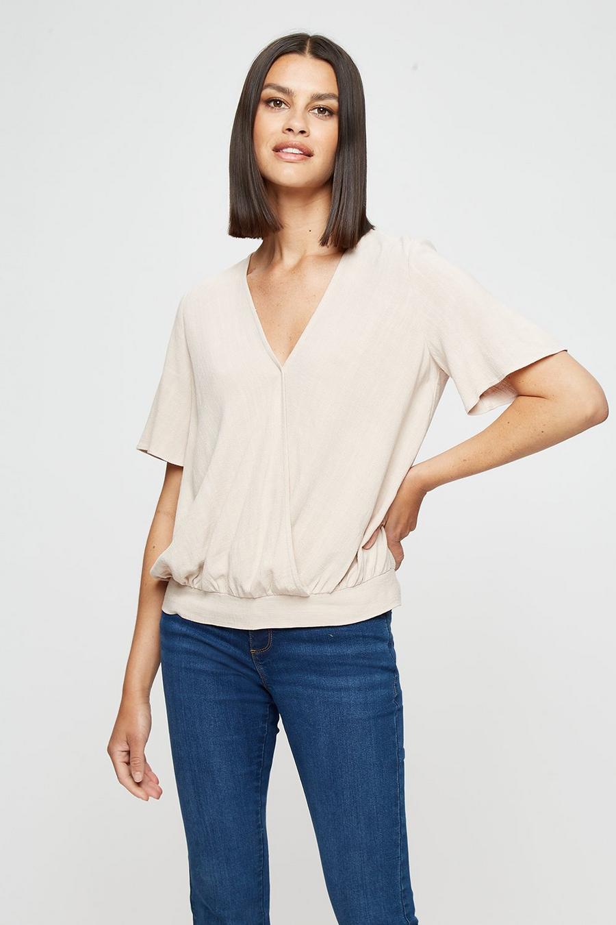 Stone Linen Look Co-ord Wrap Top