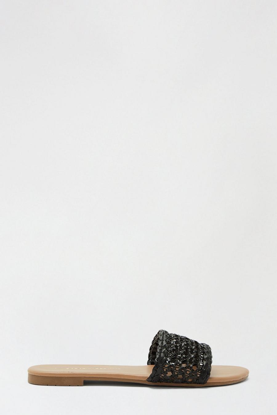 Black Fim Weave Mule Sandal 