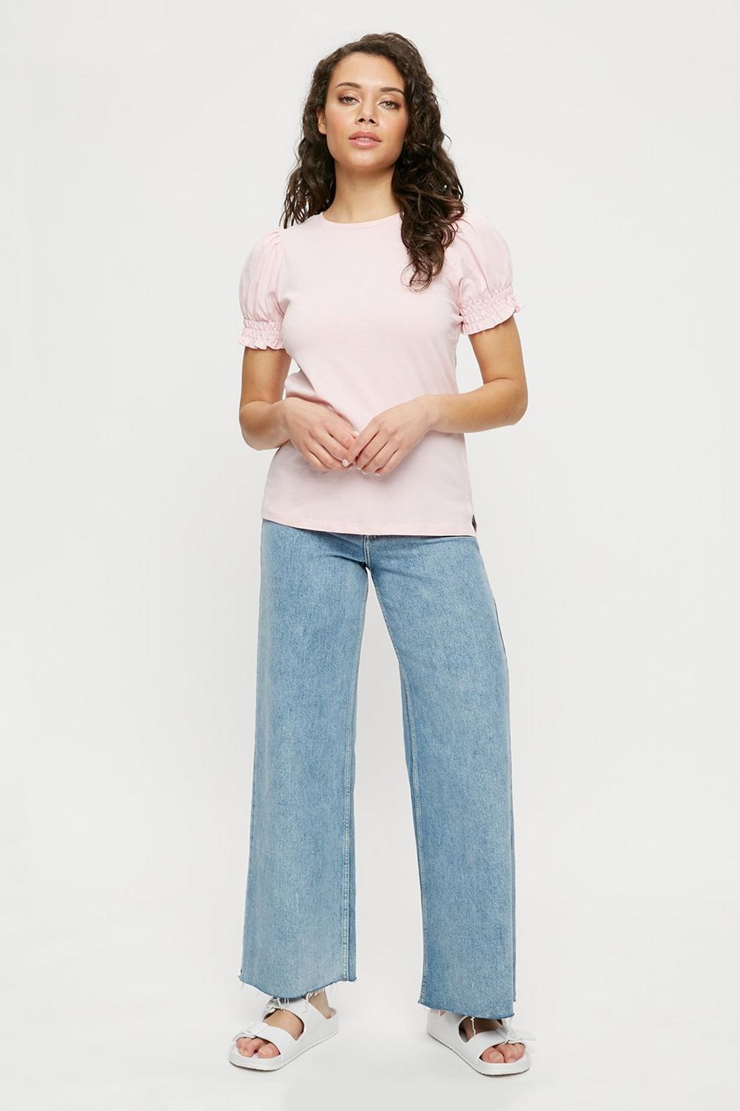 107 Organic Cotton Blush Shirred Cuff T-shirt image number 2