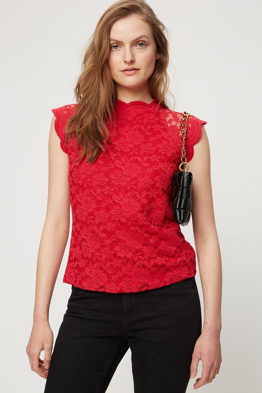 Tall Red Lace Shell Top
