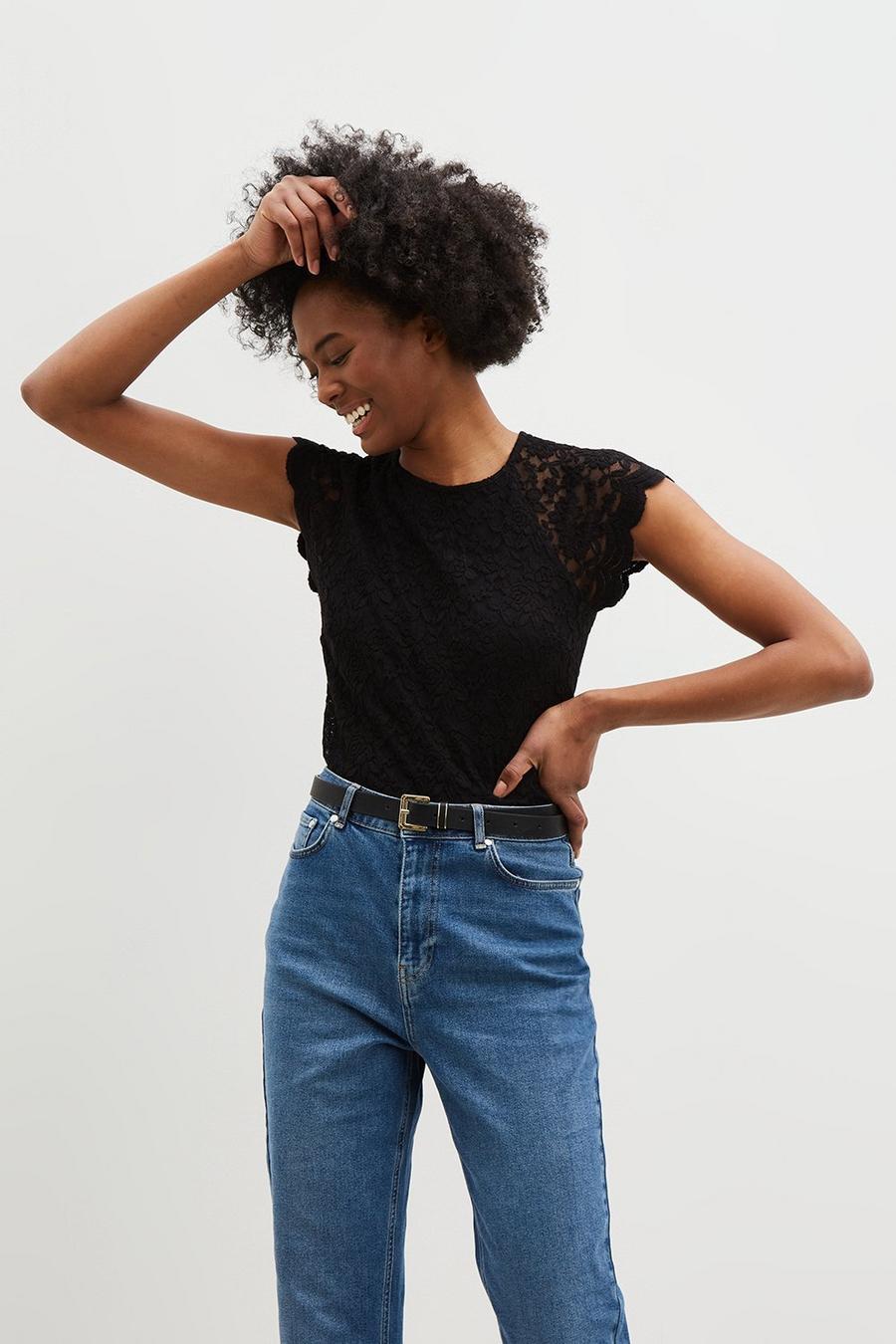 Tall Black Lace Shell Top