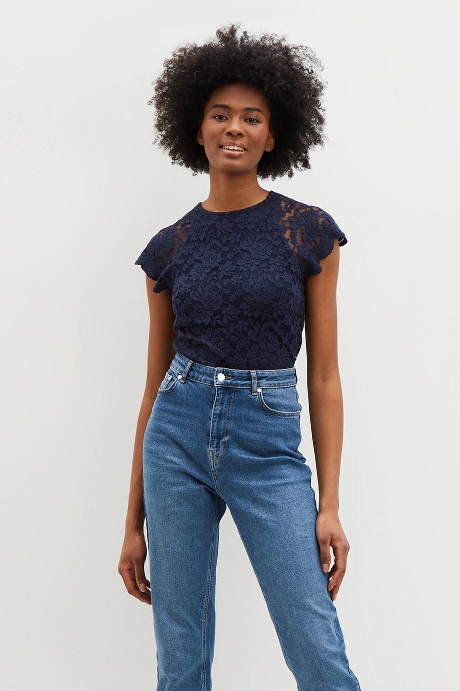 Tall Navy Lace Shell Top
