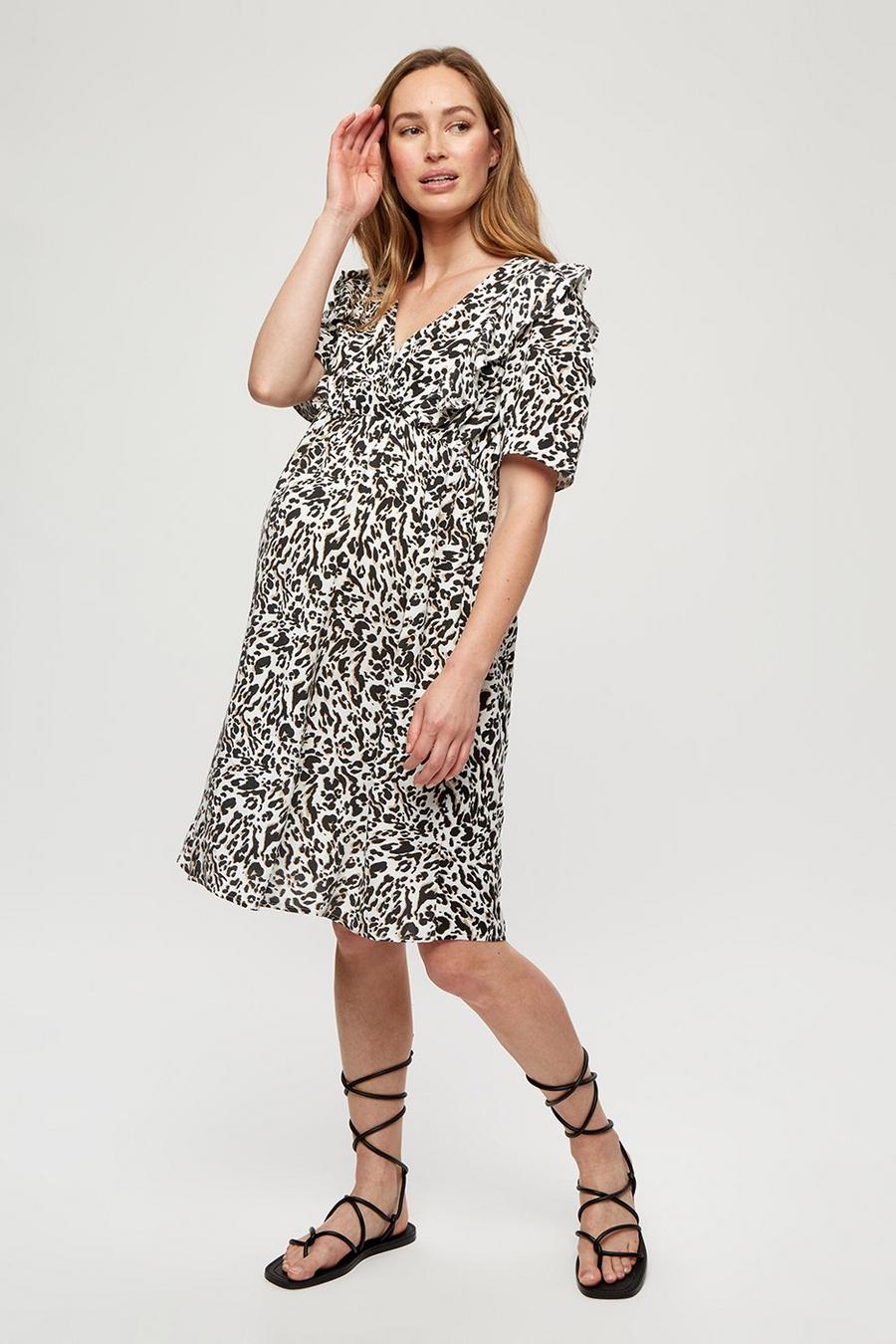 Maternity Leopard Print Ruffle Dress 